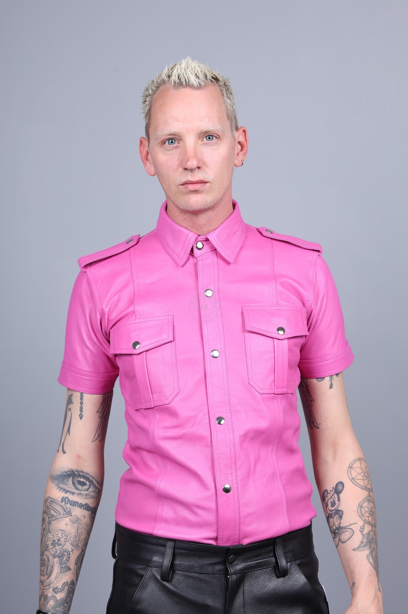 Bright Pink Leather Shirt at MR. Riegillio