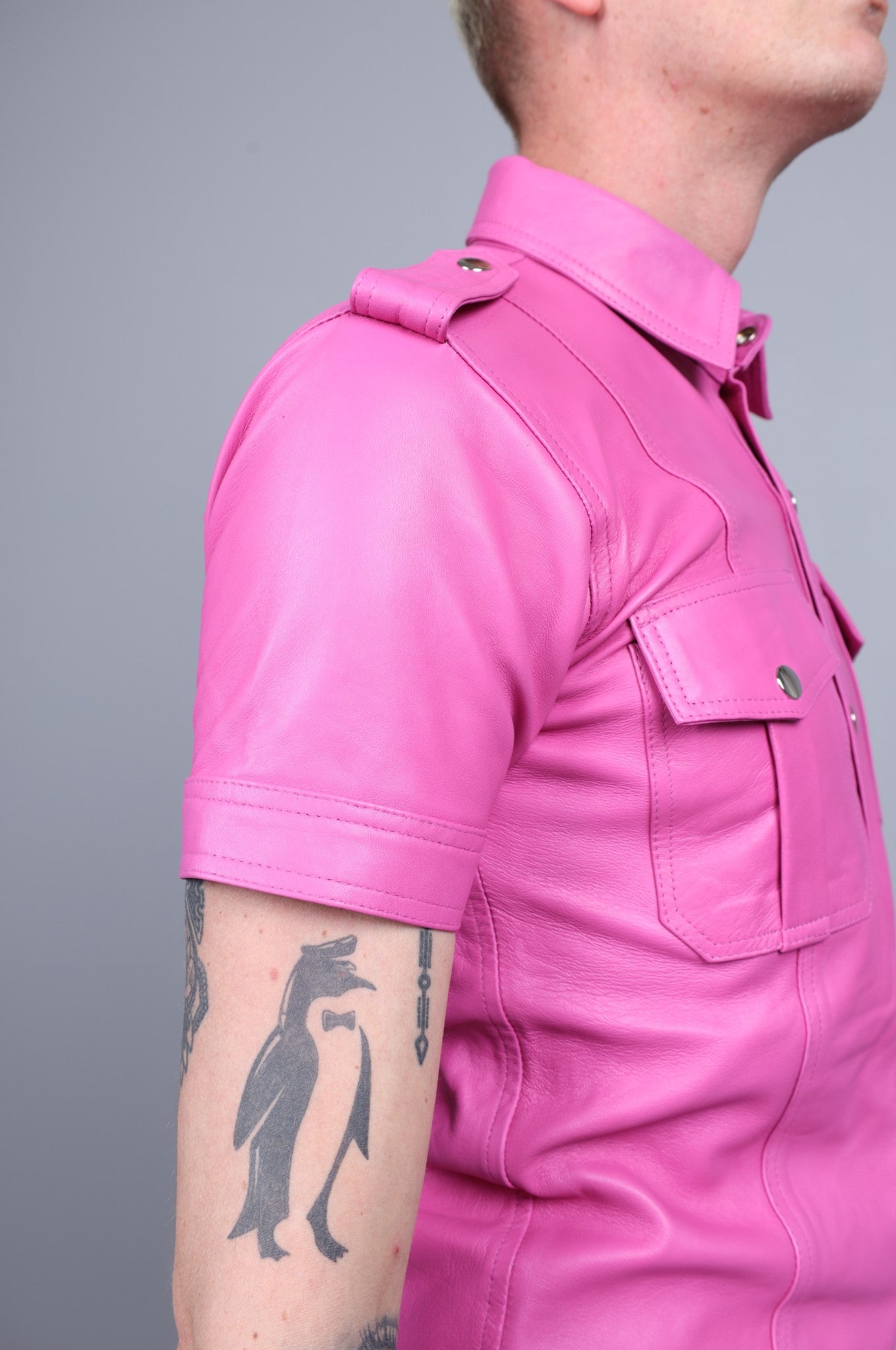 Bright Pink Leather Shirt at MR. Riegillio