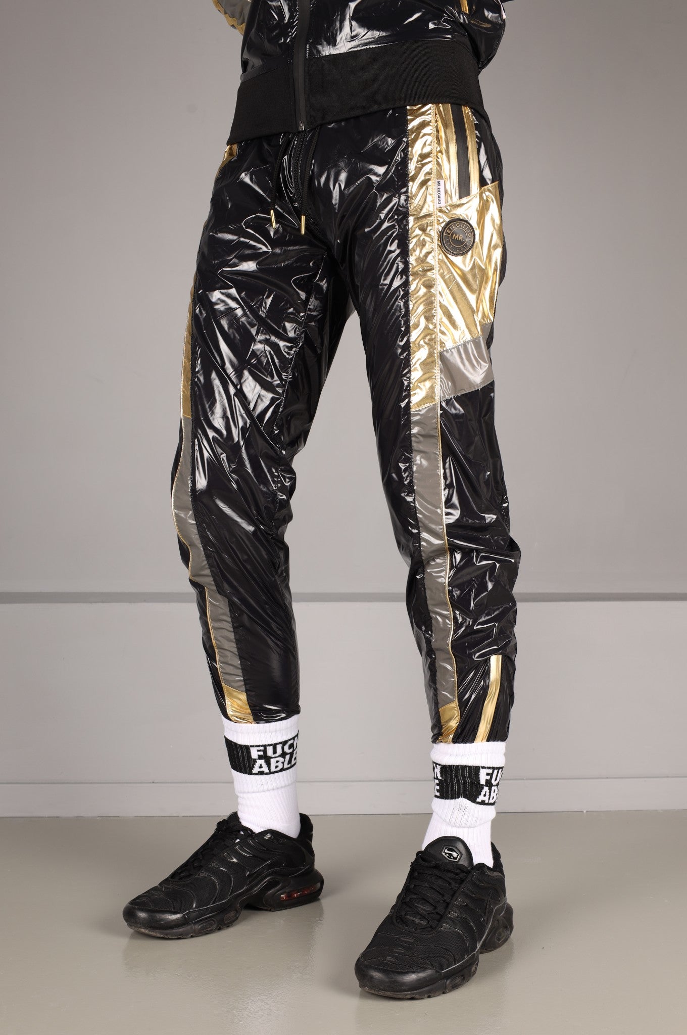 Shiny Nylon FORT Tracksuit Pants - Gold