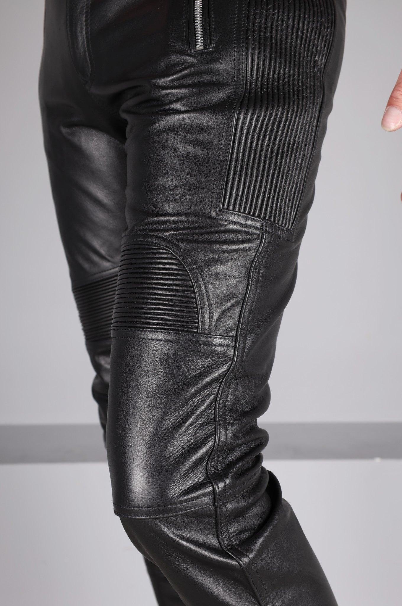 Black Leather Biker Pants at MR. Riegillio