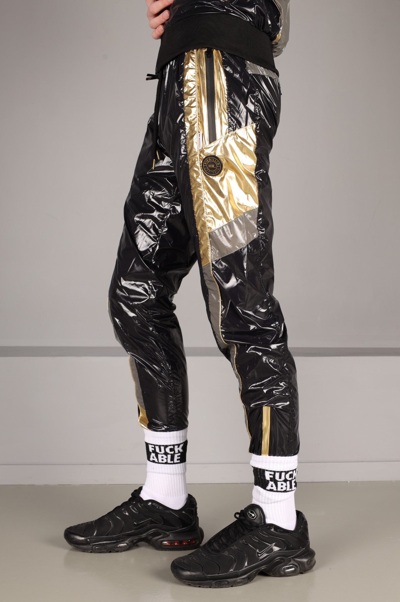 Shiny Nylon FORT Tracksuit Pants - Gold