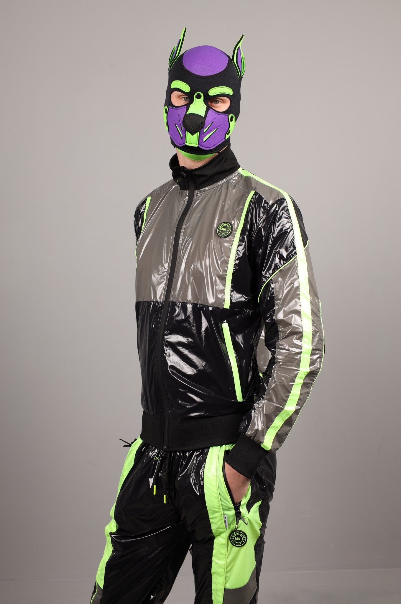 Shiny Nylon FORT Tracksuit Jacket - Neon Green