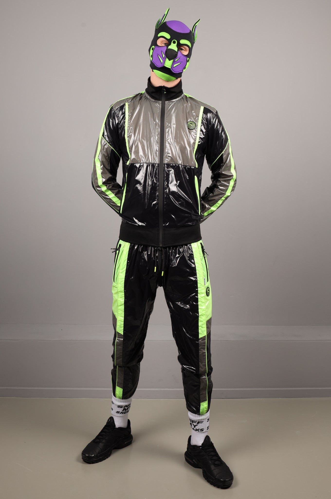 Shiny Nylon FORT Tracksuit Jacket - Neon Green