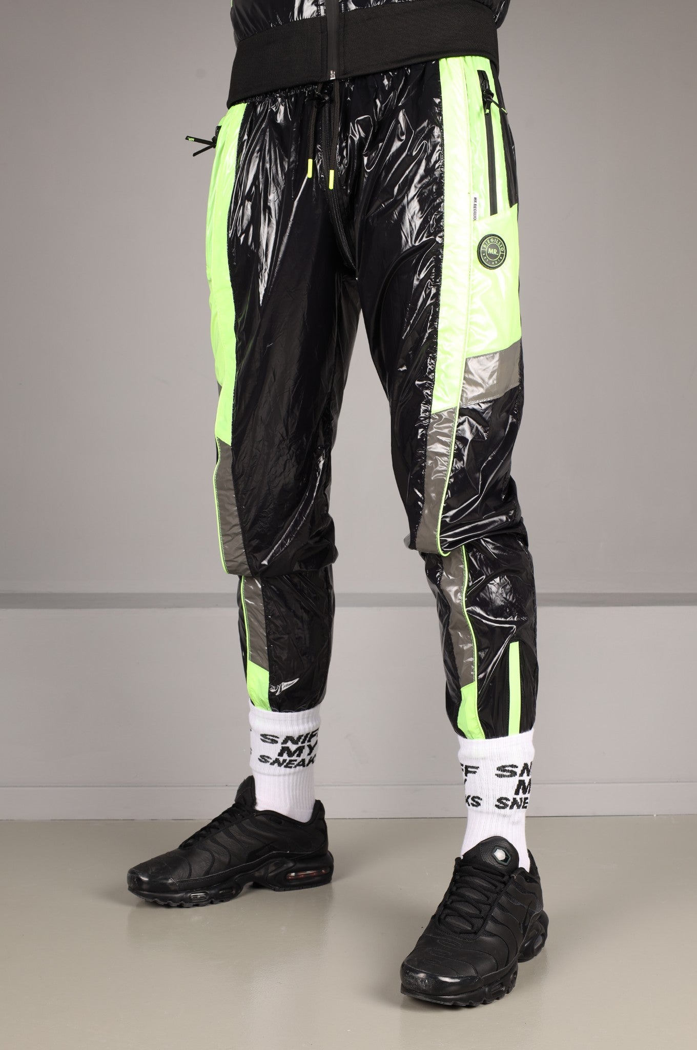 Shiny Nylon FORT Tracksuit Pants - Neon Green by MR. Riegillio
