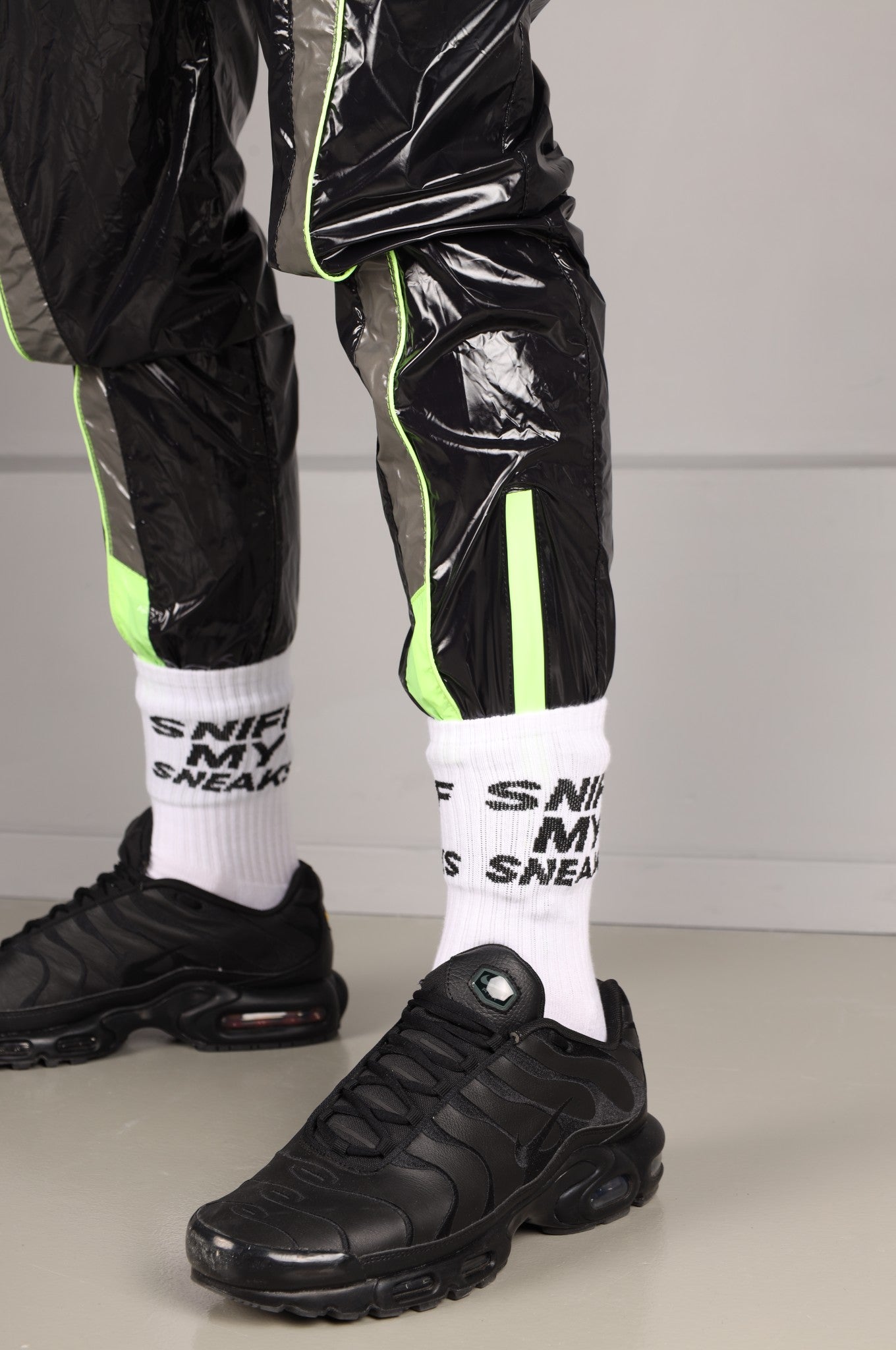 Shiny Nylon FORT Tracksuit Pants - Neon Green