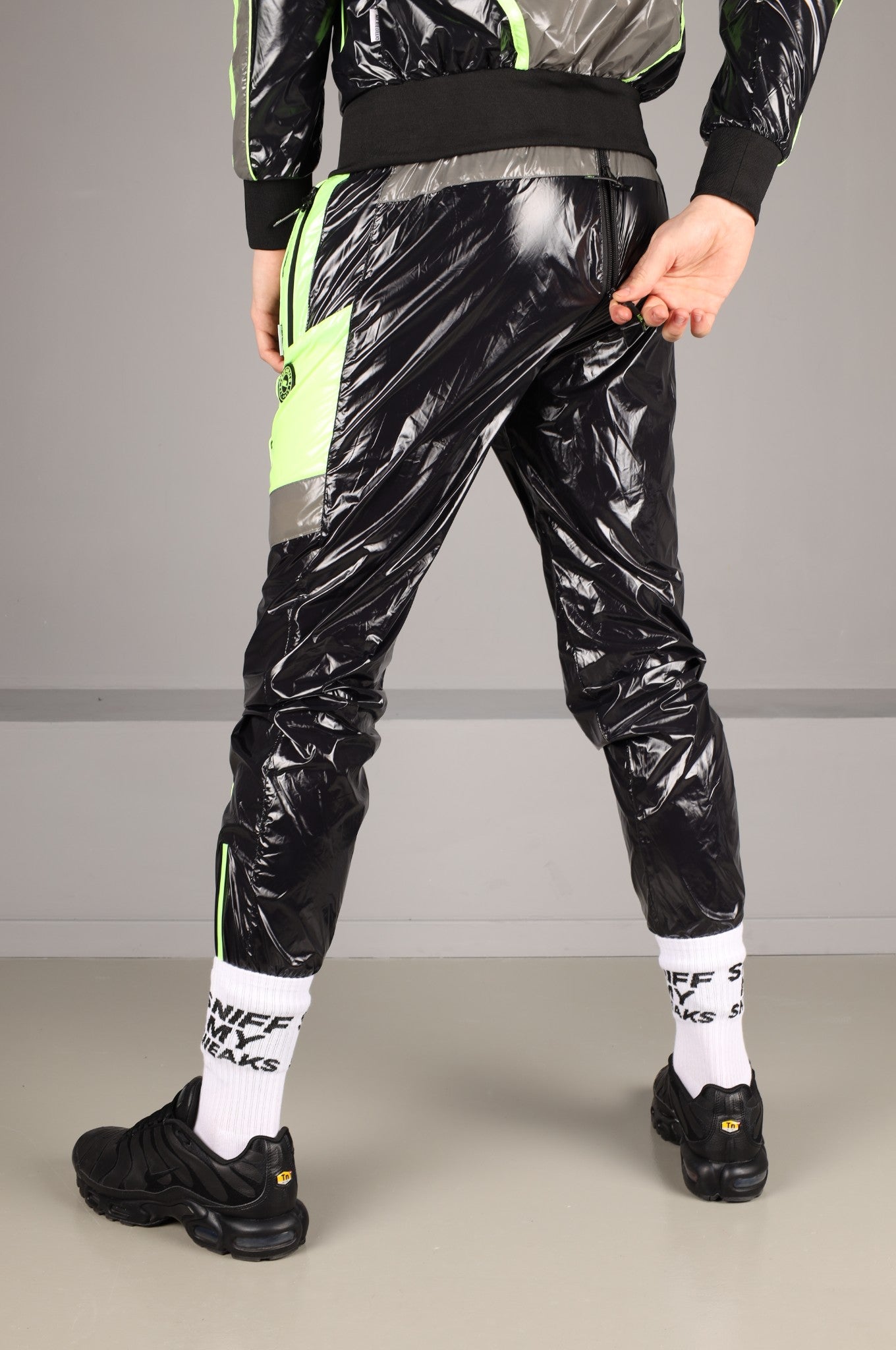 Shiny Nylon FORT Tracksuit Pants - Neon Green