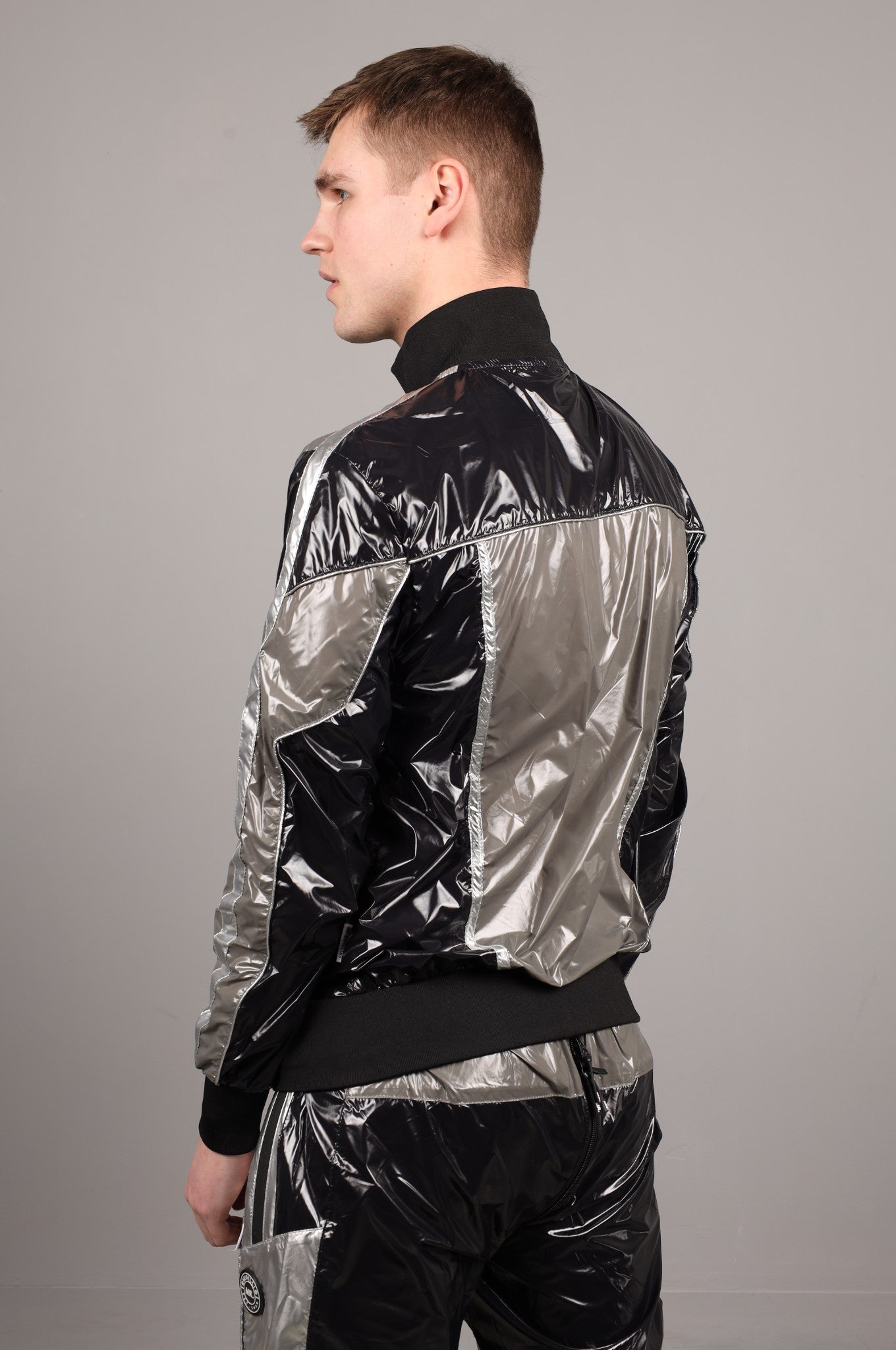 Shiny Nylon FORT Tracksuit Jacket - Silver