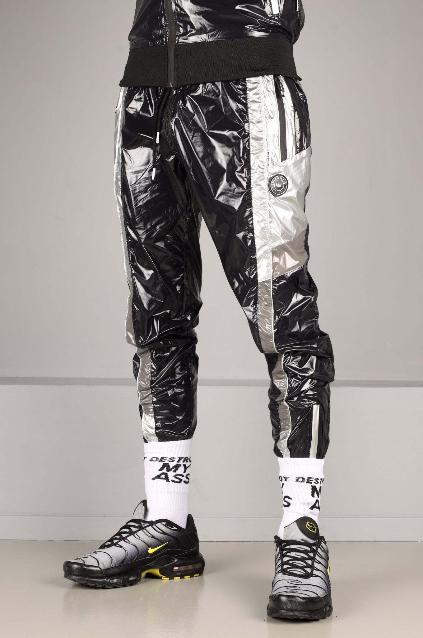 Shiny Nylon FORT Tracksuit Pants - Silver