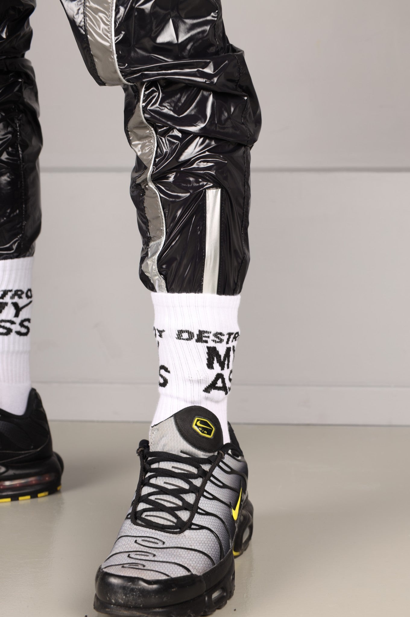 Shiny Nylon FORT Tracksuit Pants - Silver