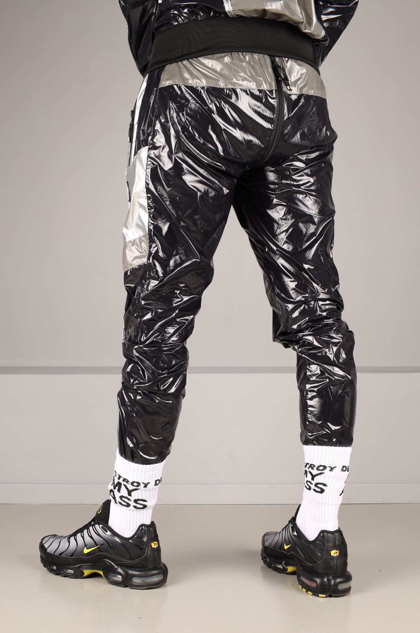Shiny Nylon FORT Tracksuit Pants - Silver