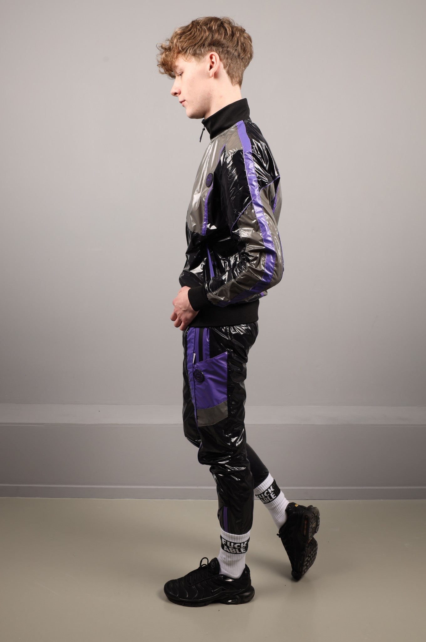 Shiny Nylon FORT Tracksuit Jacket - Purple