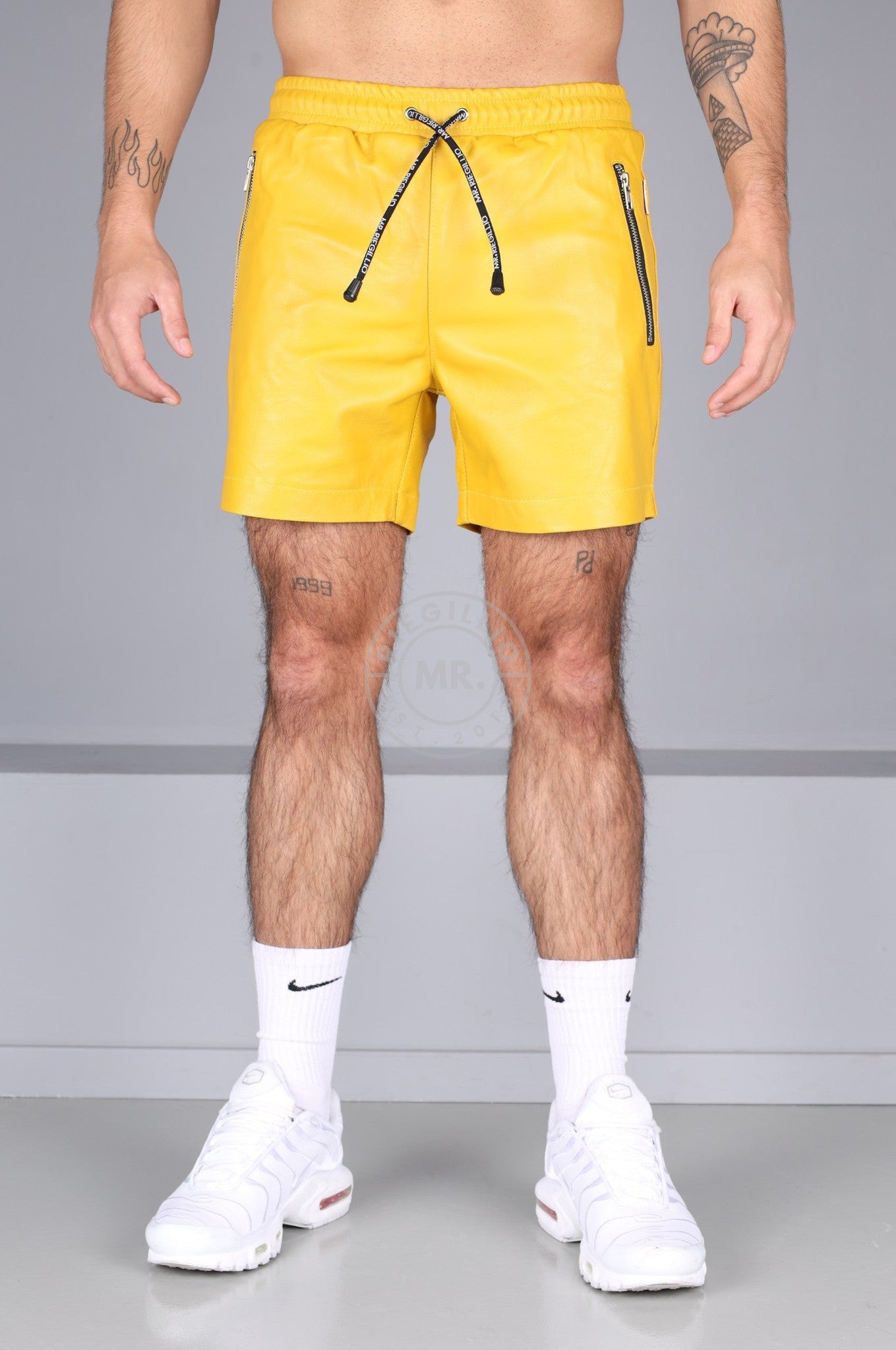 Yelllow Leather Track Short at MR. Riegillio