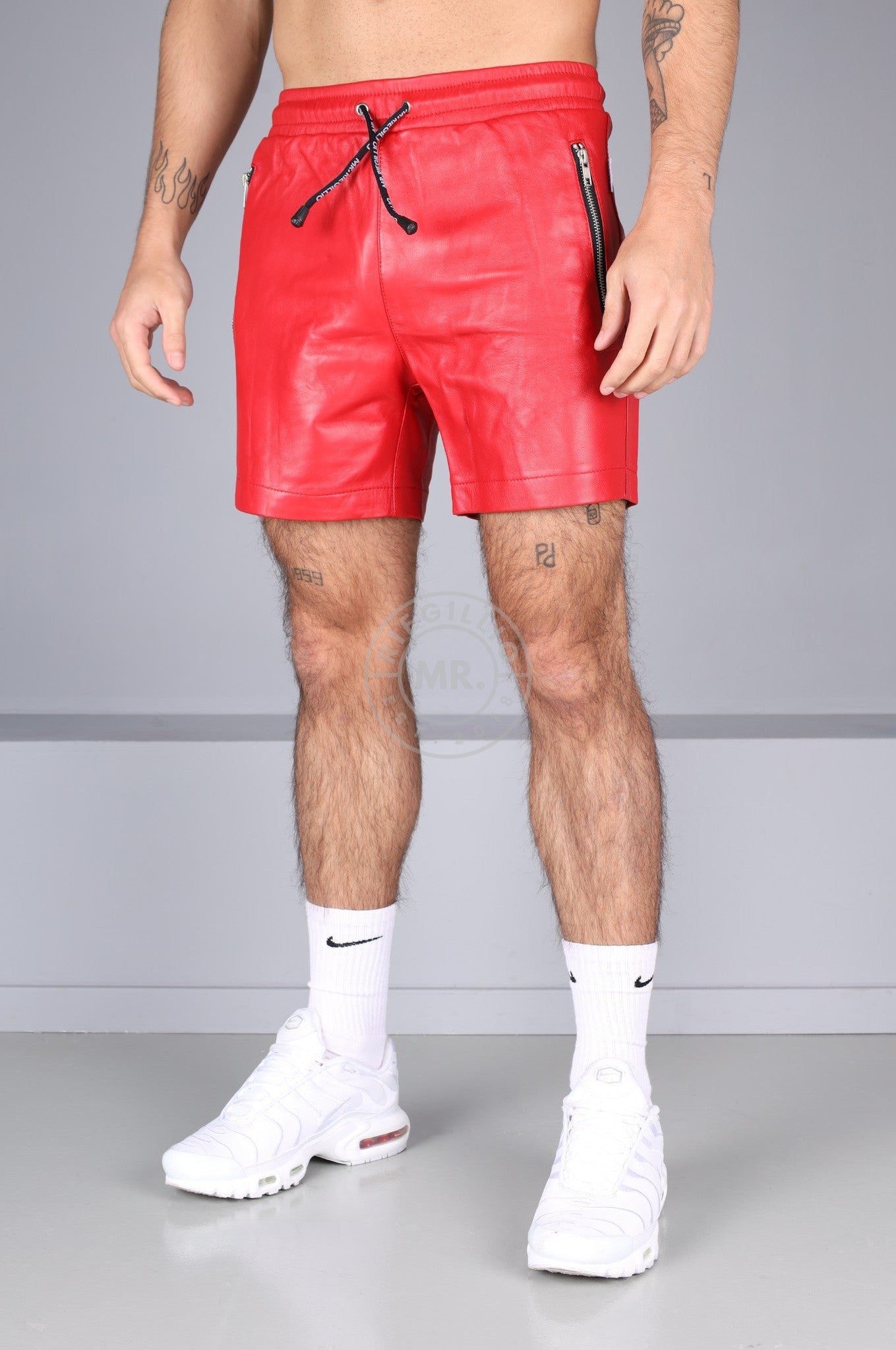 Red Leather Track Short at MR. Riegillio