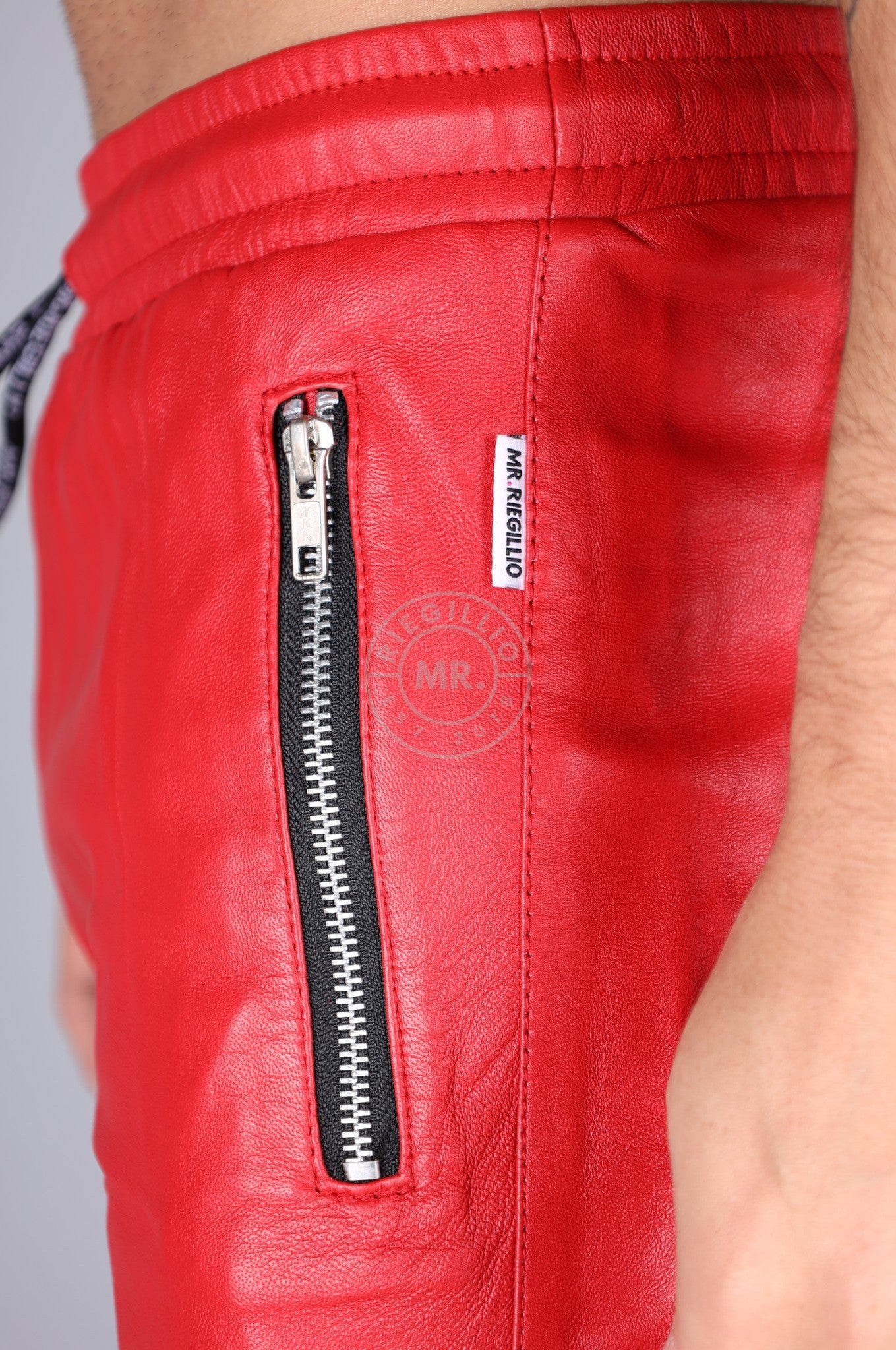 Red Leather Track Short at MR. Riegillio