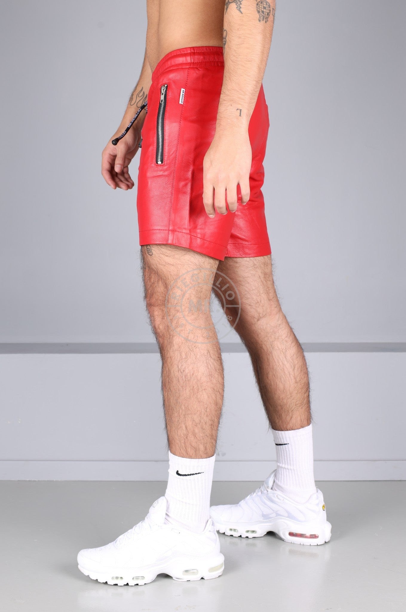 Red Leather Track Short at MR. Riegillio