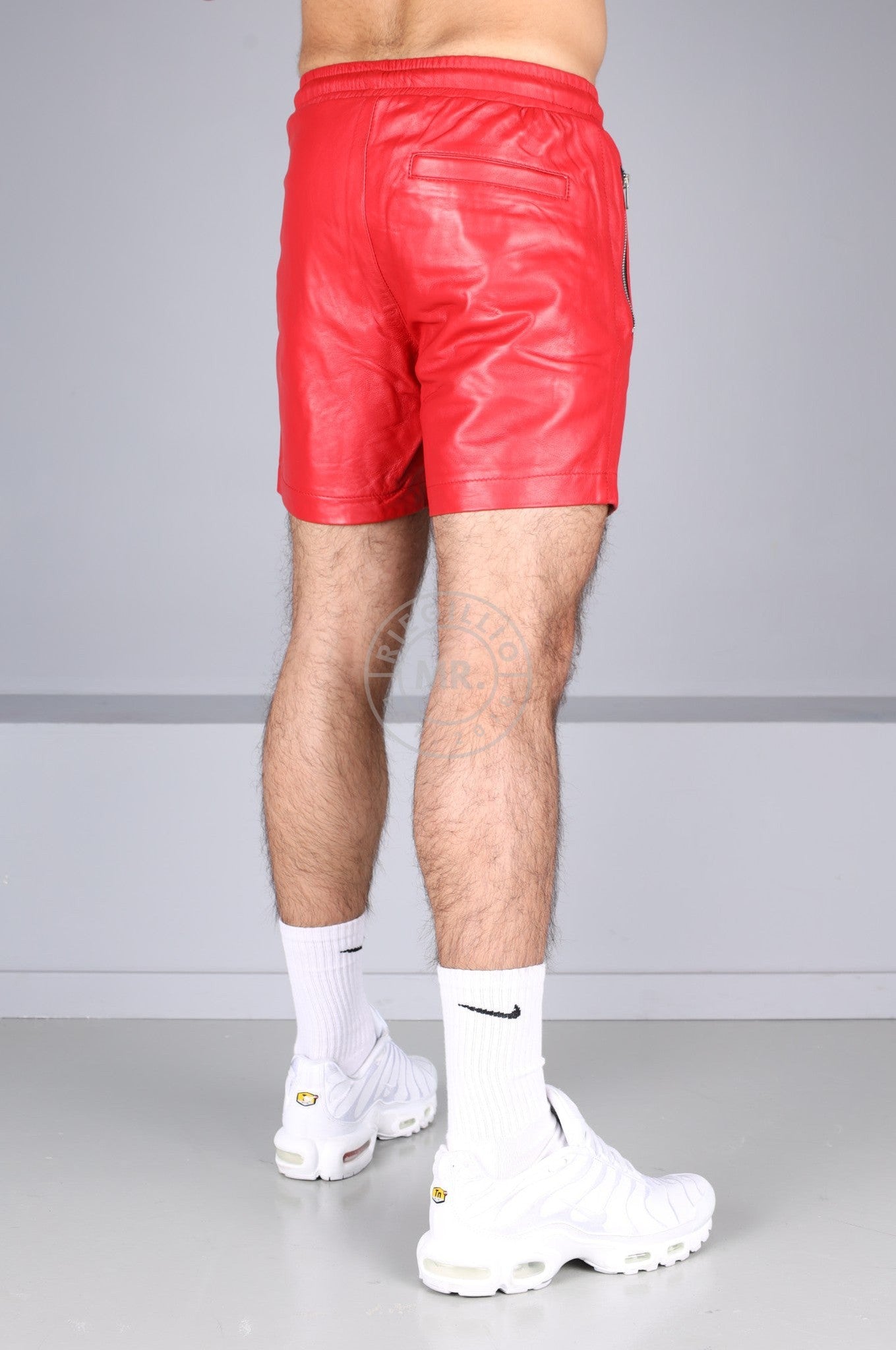 Red Leather Track Short at MR. Riegillio