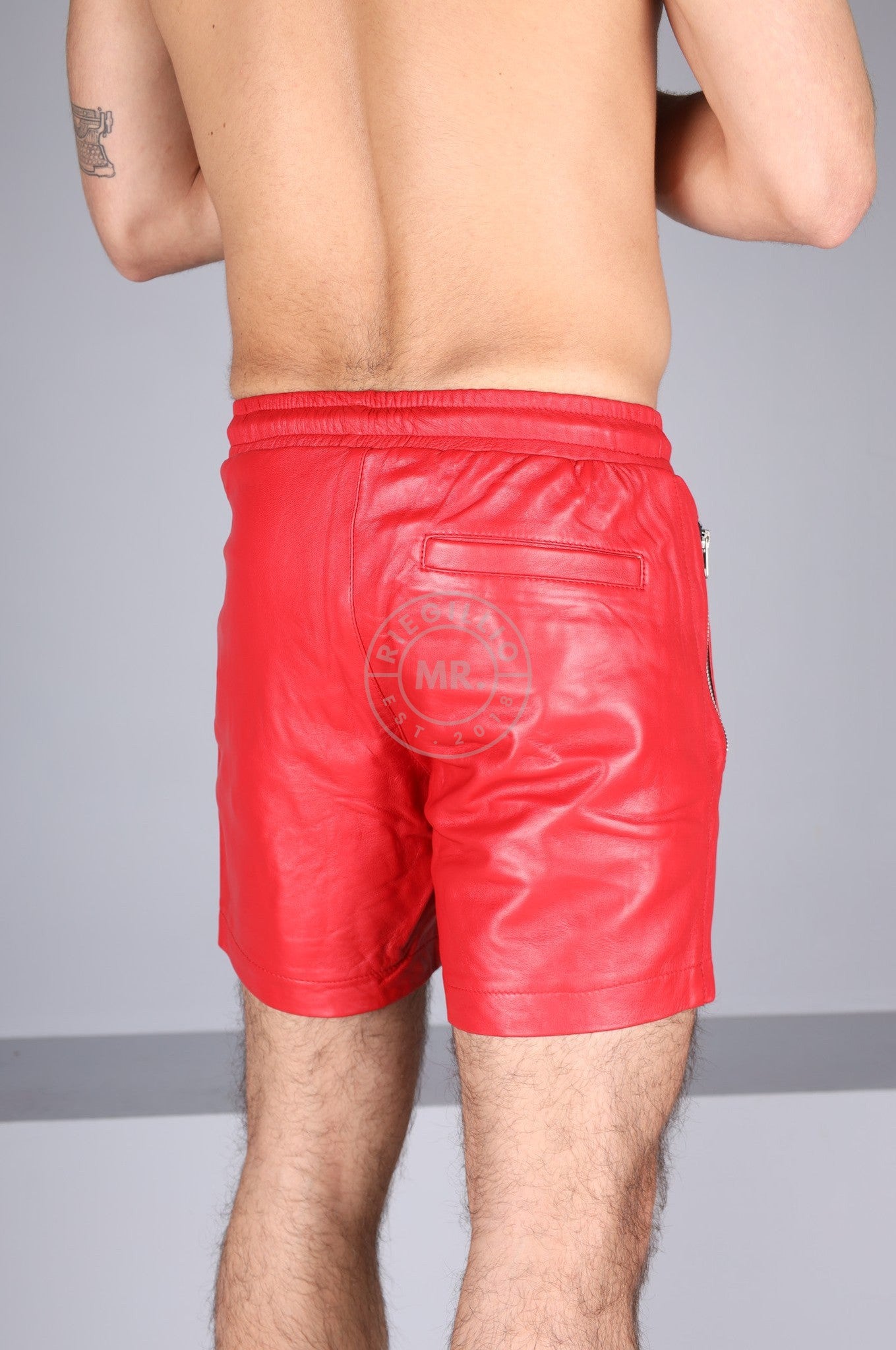 Red Leather Track Short at MR. Riegillio