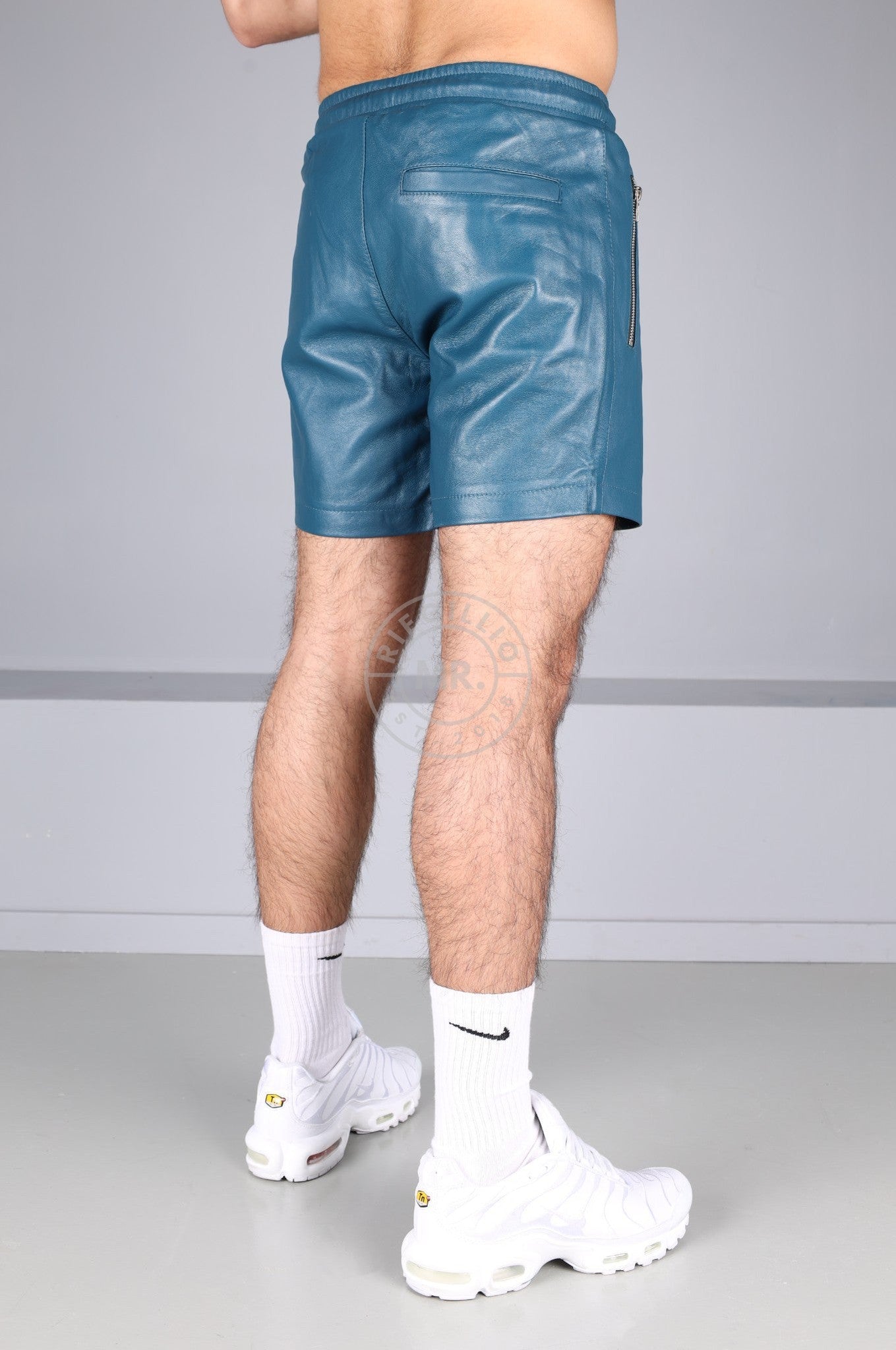 Jeans Blue Leather Track Short at MR. Riegillio