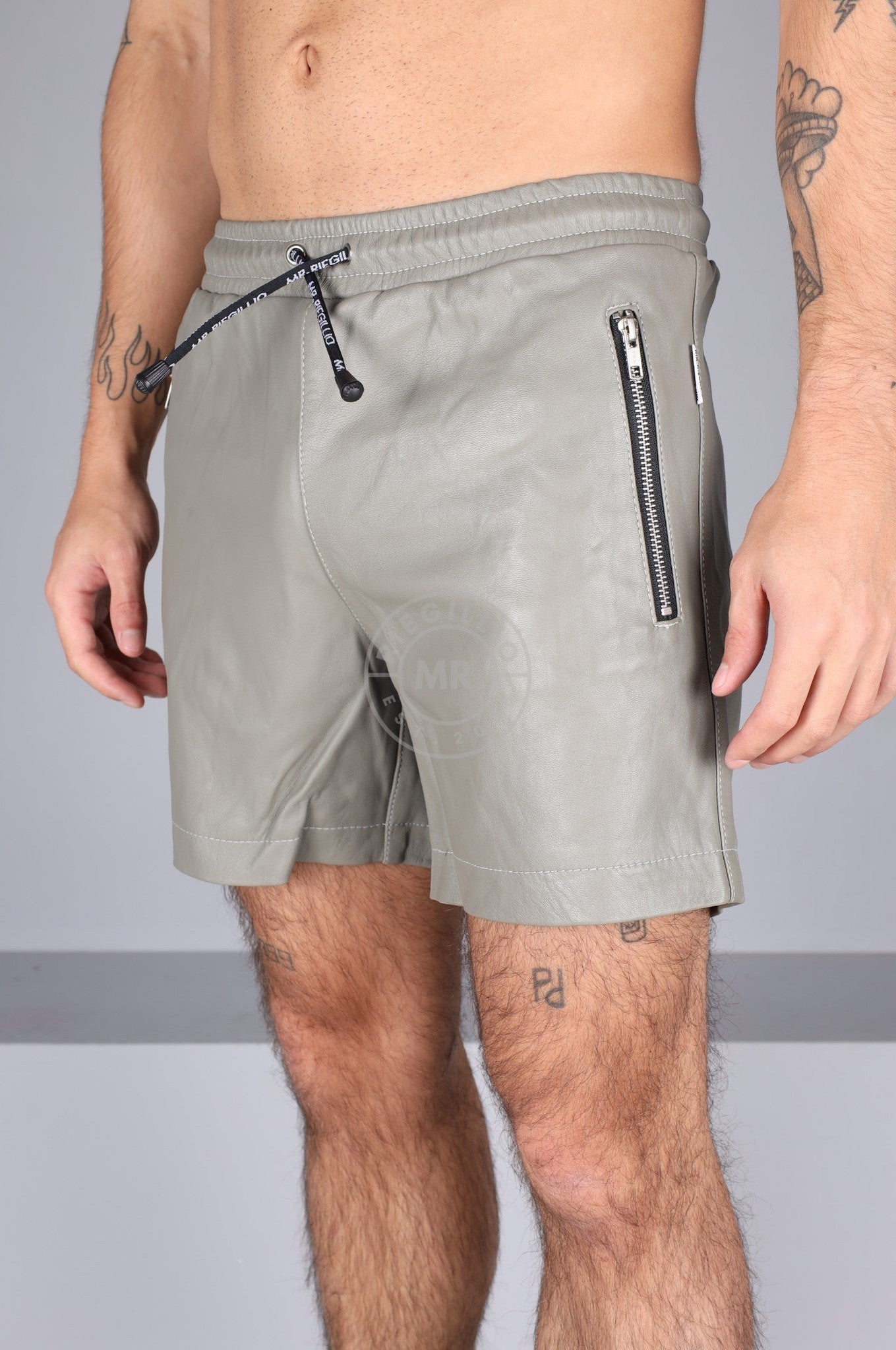 Ash Grey Leather Track Short at MR. Riegillio