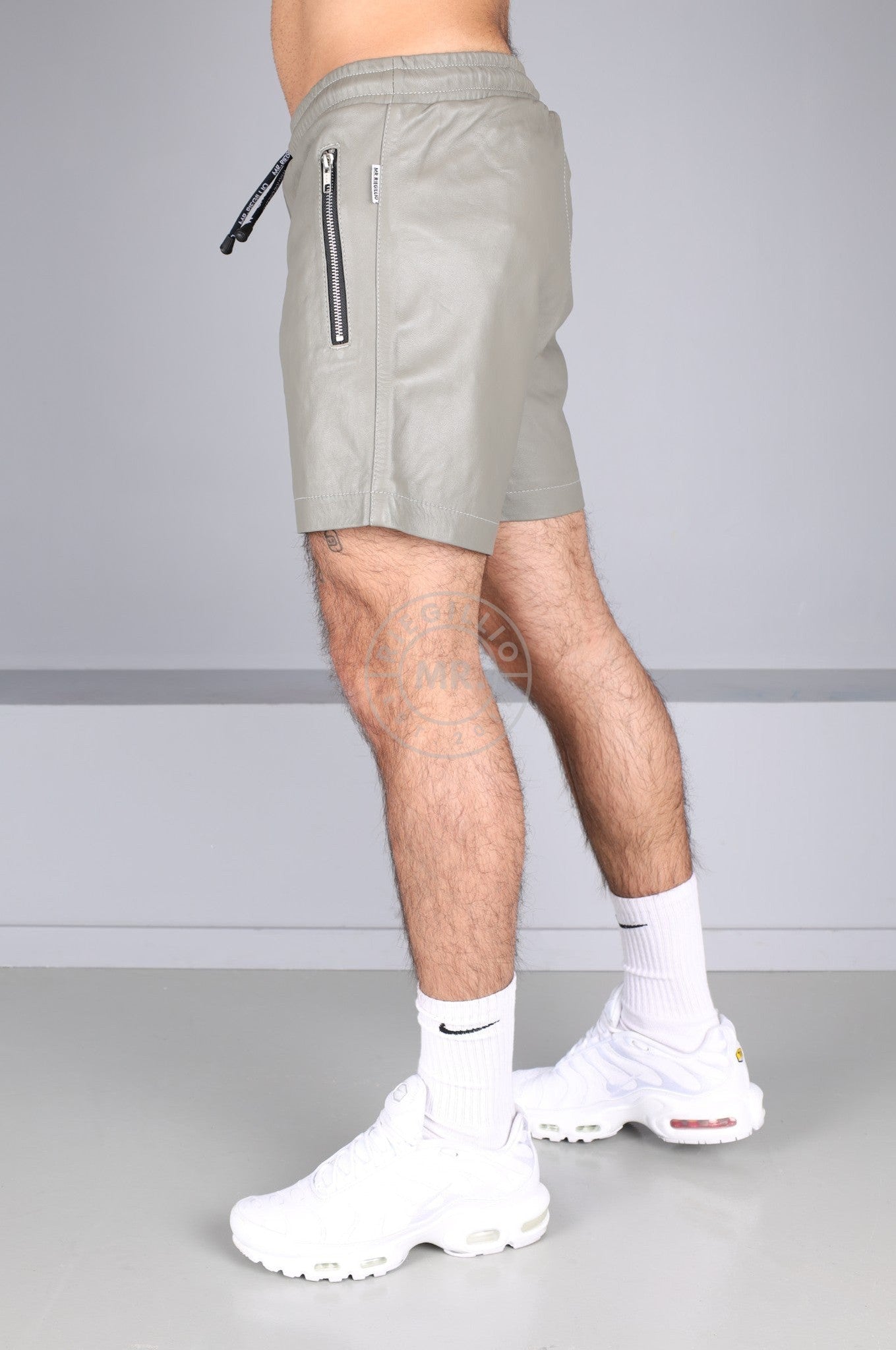 Ash Grey Leather Track Short at MR. Riegillio