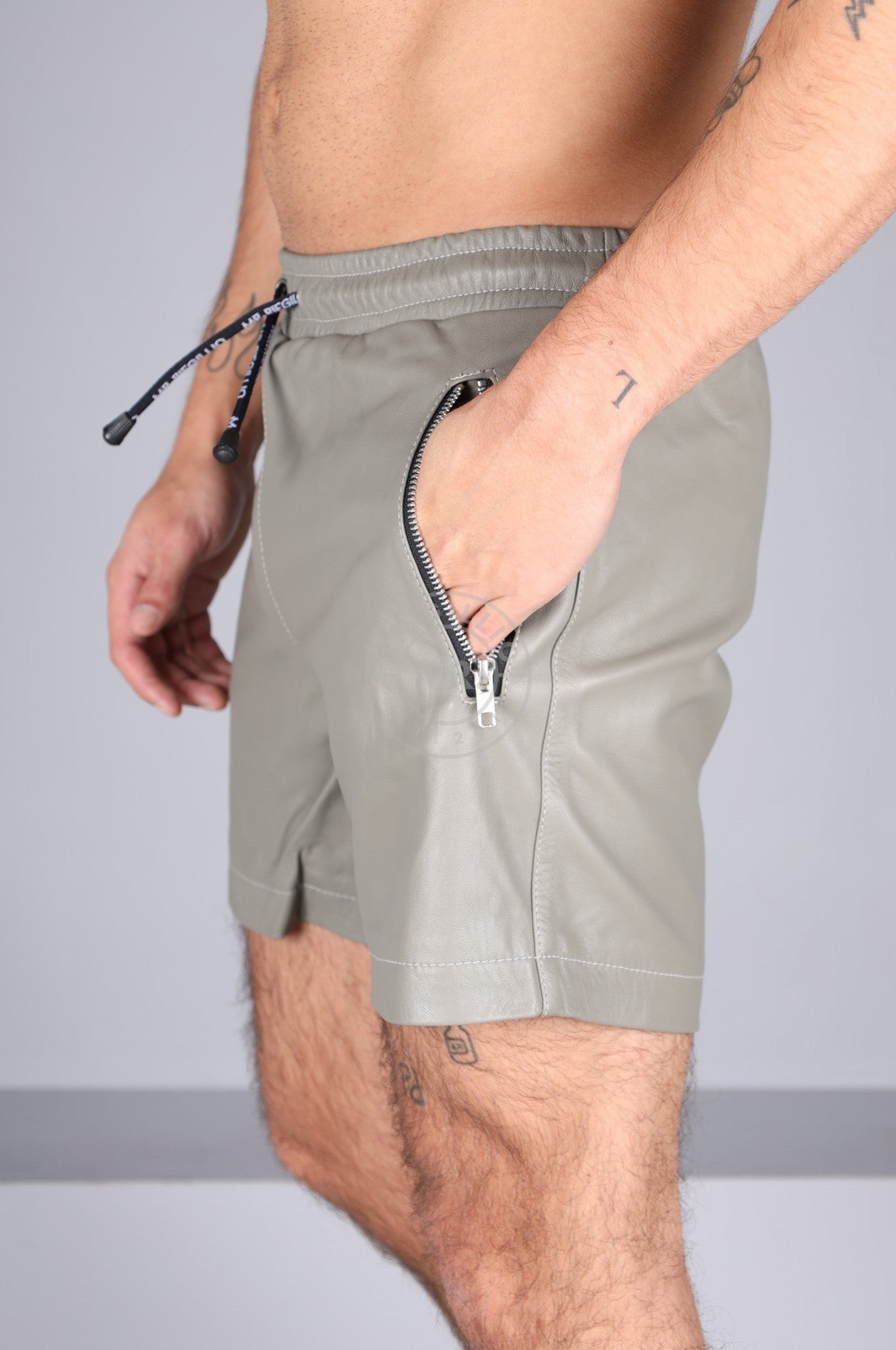 Ash Grey Leather Track Short at MR. Riegillio