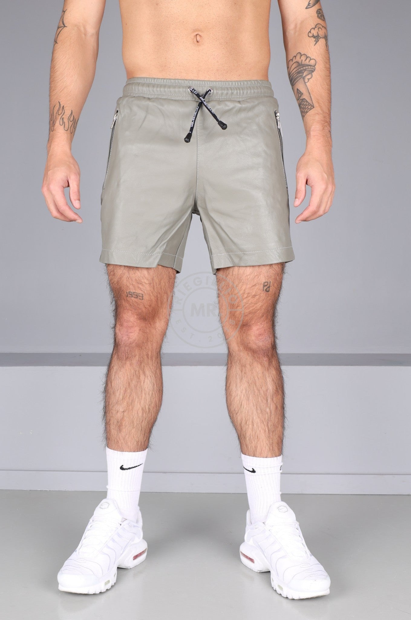 Ash Grey Leather Track Short at MR. Riegillio