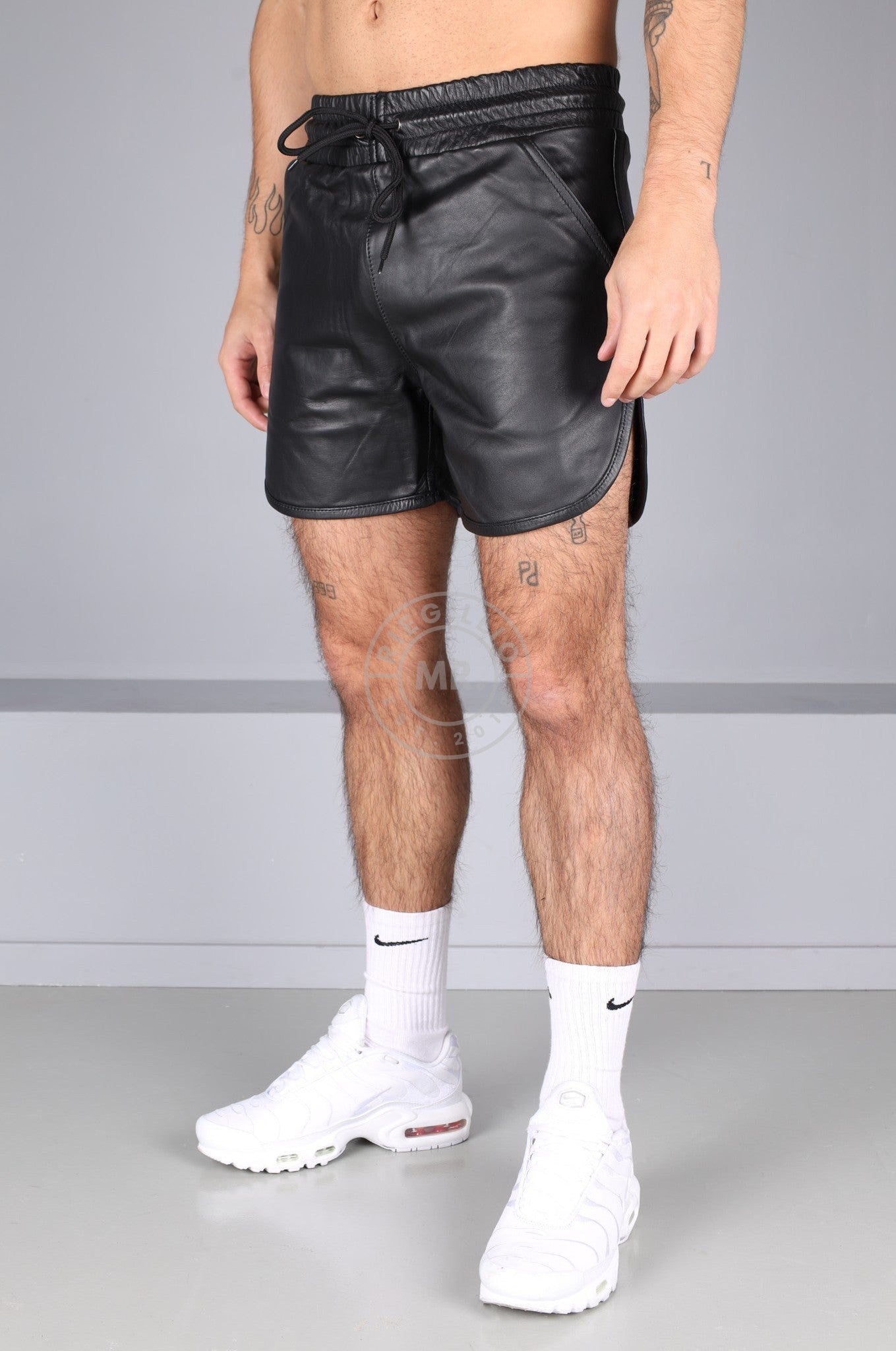 Berlin Full Black Leather Sport Short at MR. Riegillio