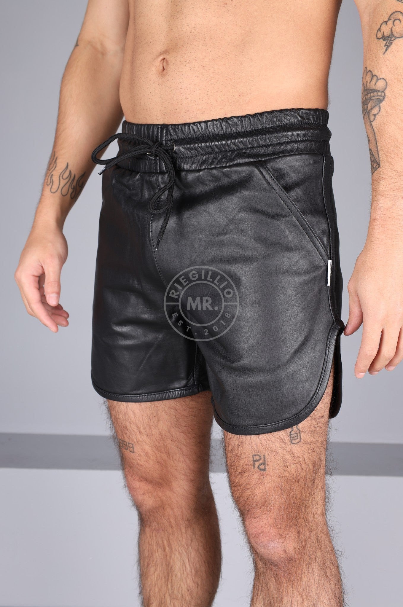 Berlin Full Black Leather Sport Short at MR. Riegillio