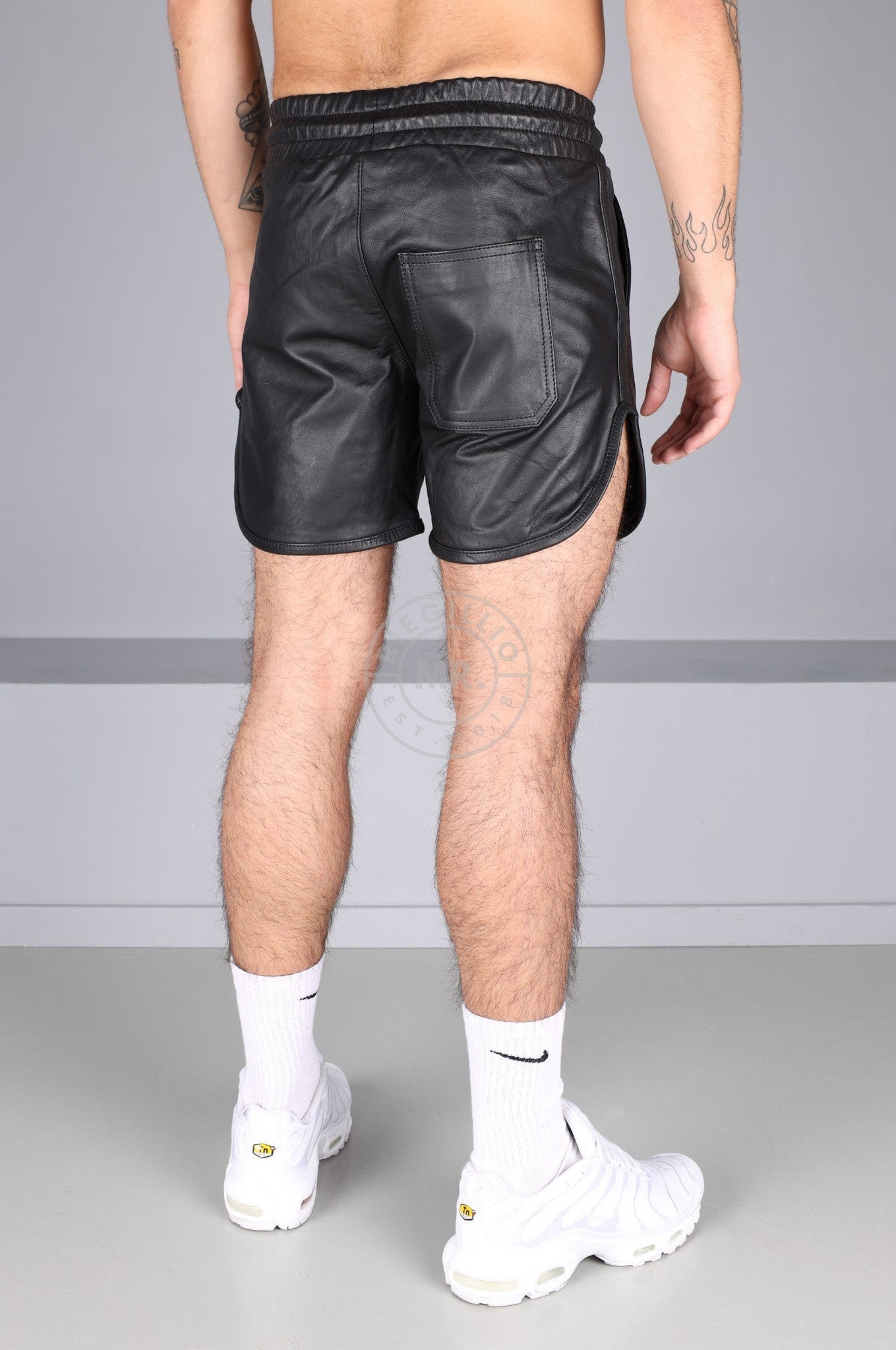 Berlin Full Black Leather Sport Short at MR. Riegillio