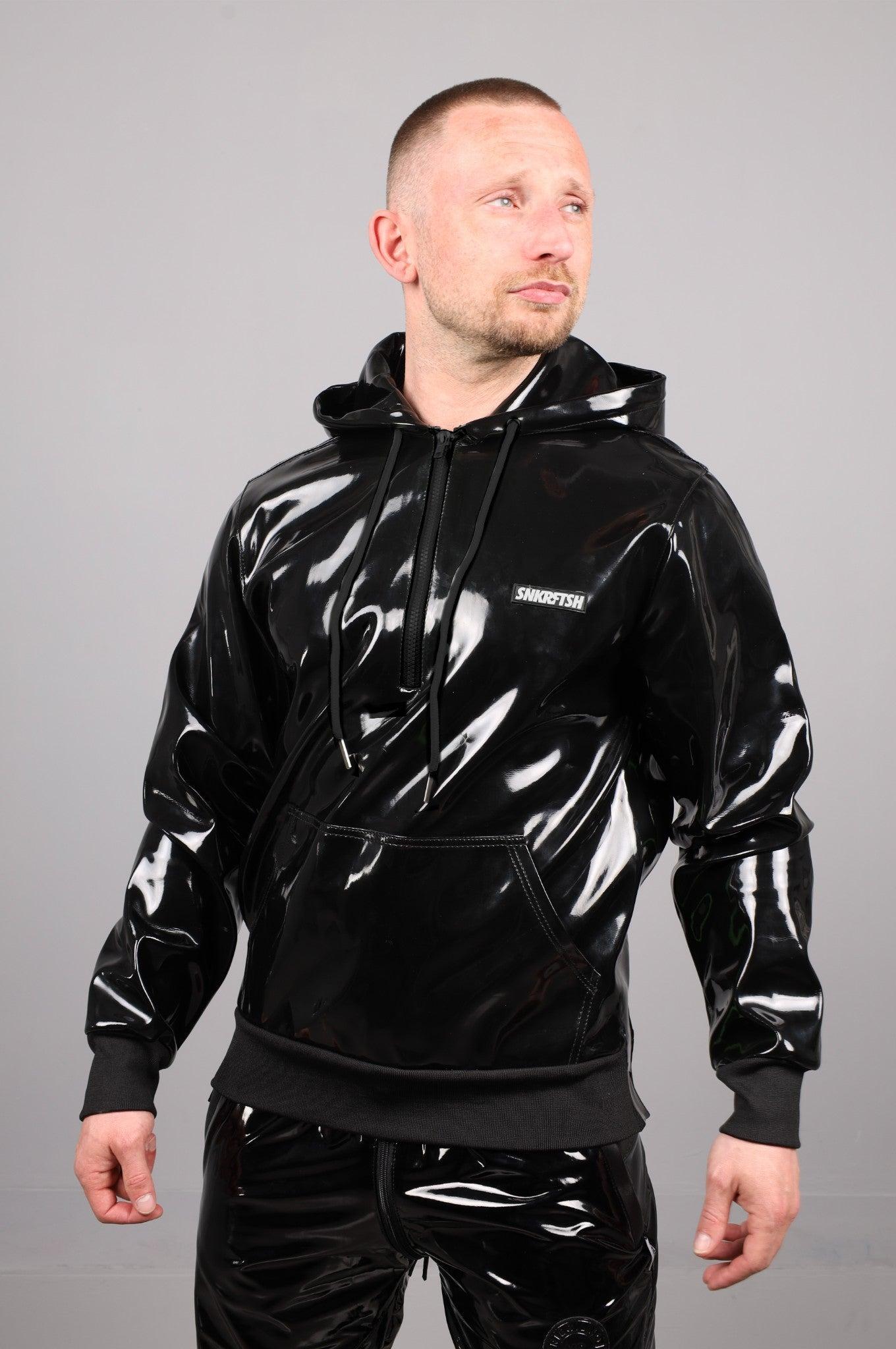 Black PVC Zip Up Hoodie at MR. Riegillio