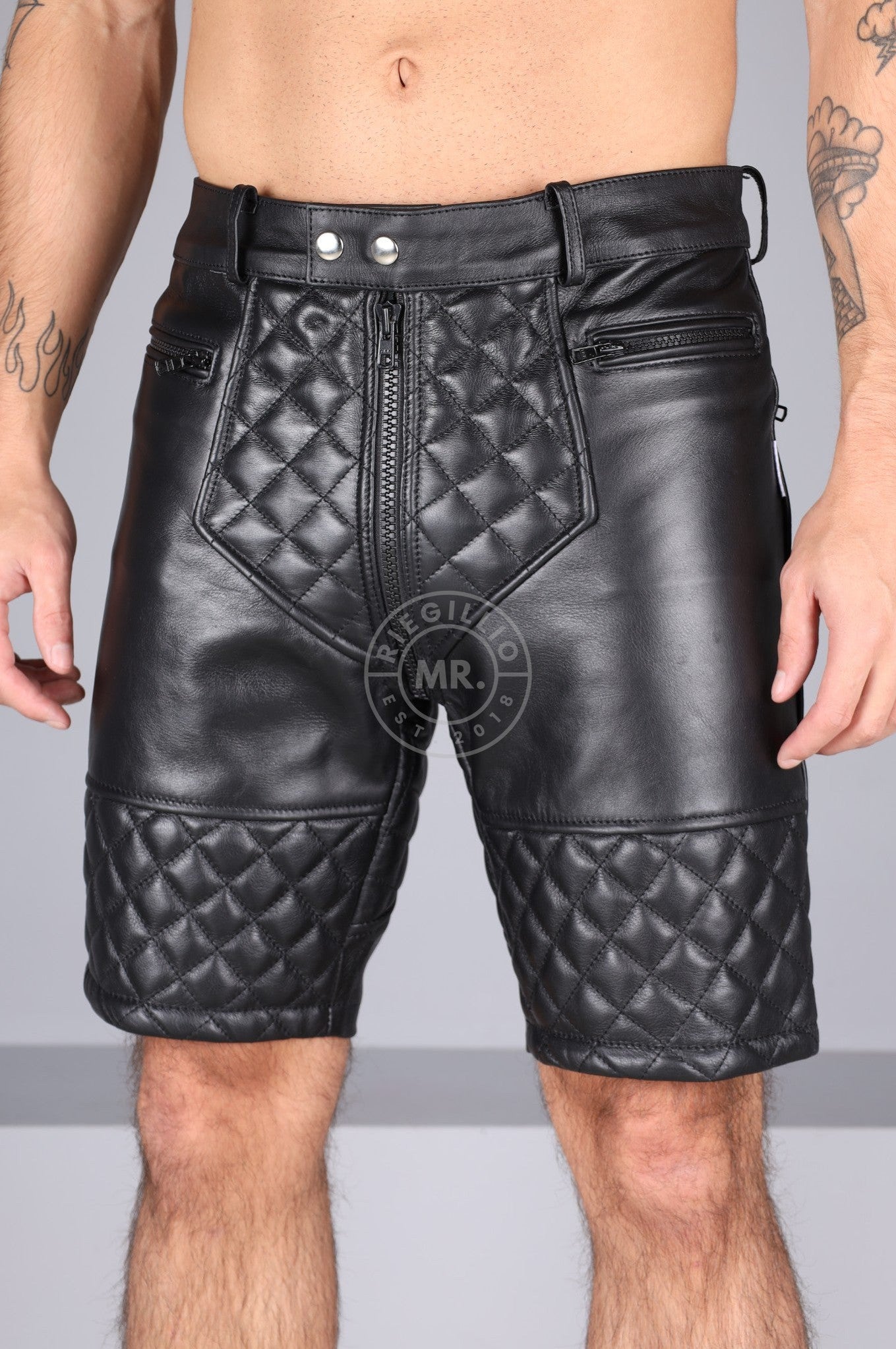 Berlin Padded Leather Thru Zip Short at MR. Riegillio