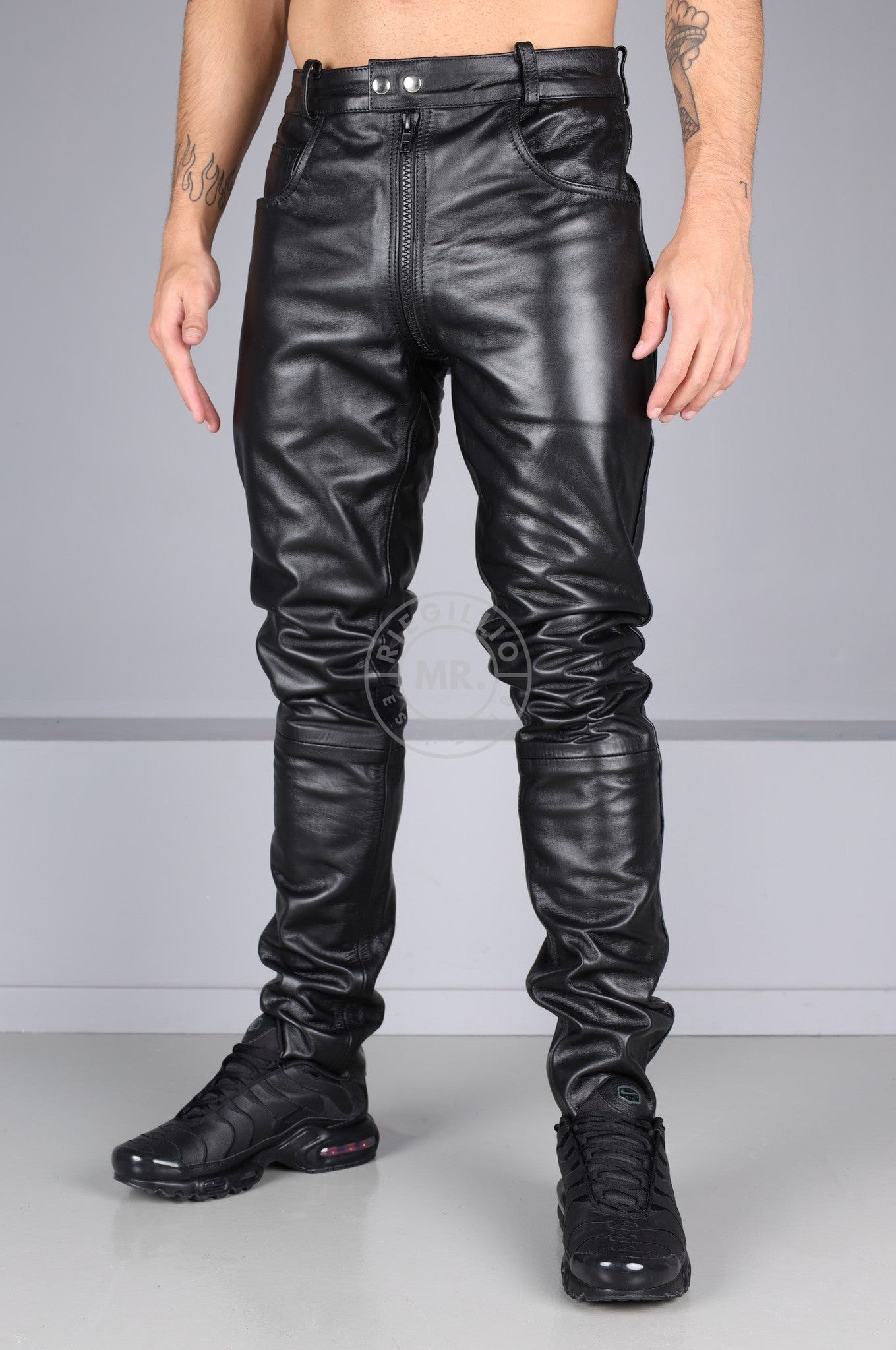 Berlin Black Leather 5 Pocket Pants - Thru Zip at MR. Riegillio