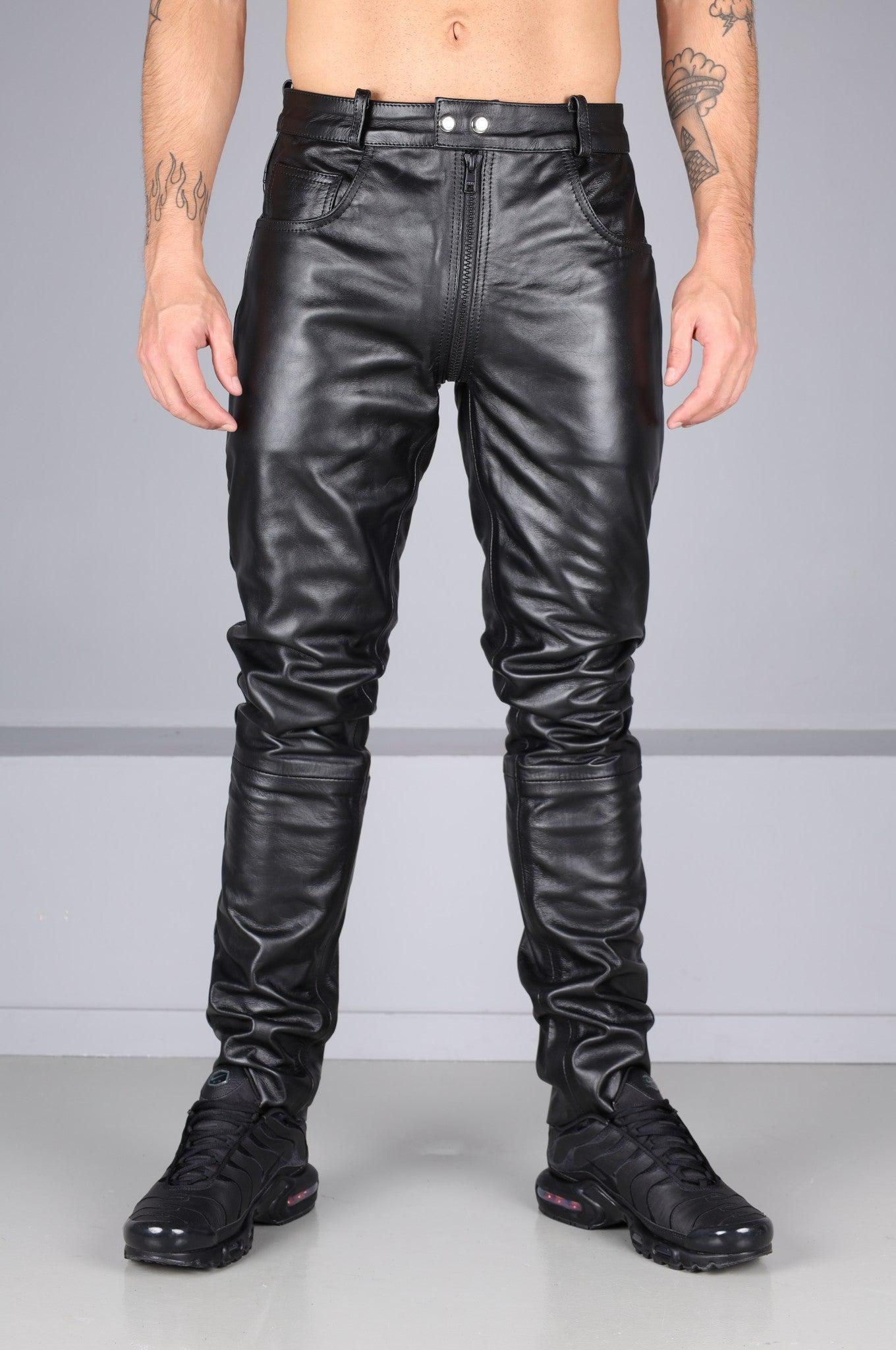 Berlin Black Leather 5 Pocket Pants - Thru Zip at MR. Riegillio