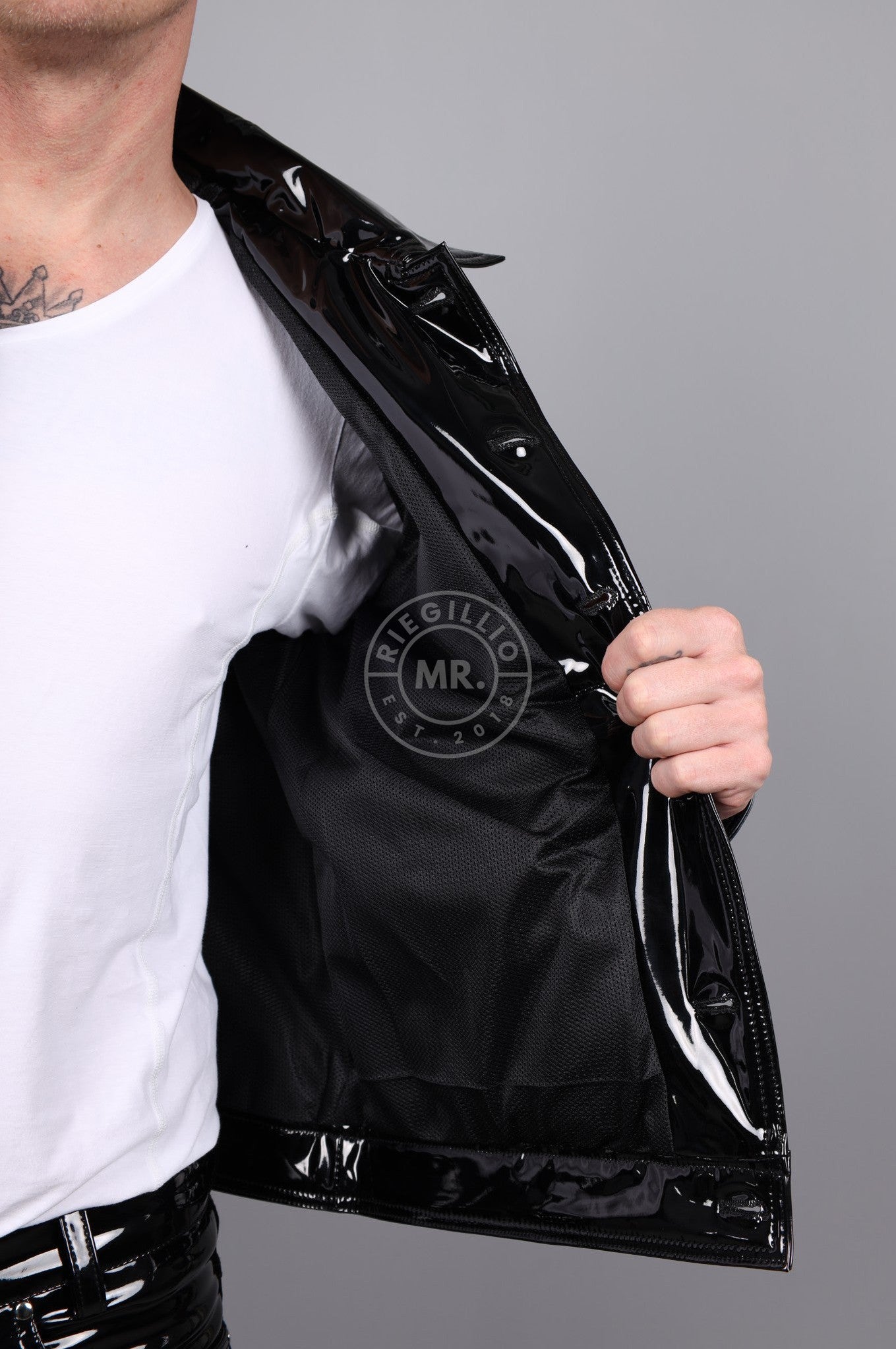 Black Heavy PVC Trucker Jacket at MR. Riegillio