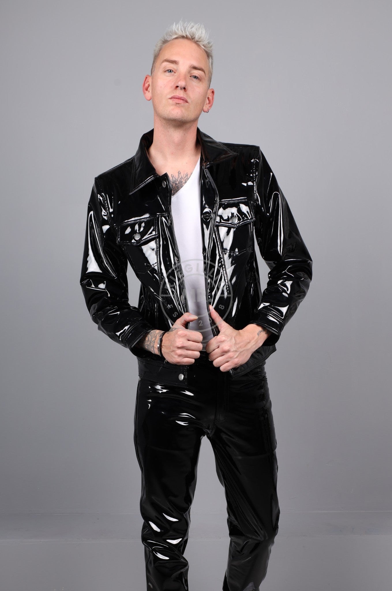 Black Heavy PVC Trucker Jacket at MR. Riegillio