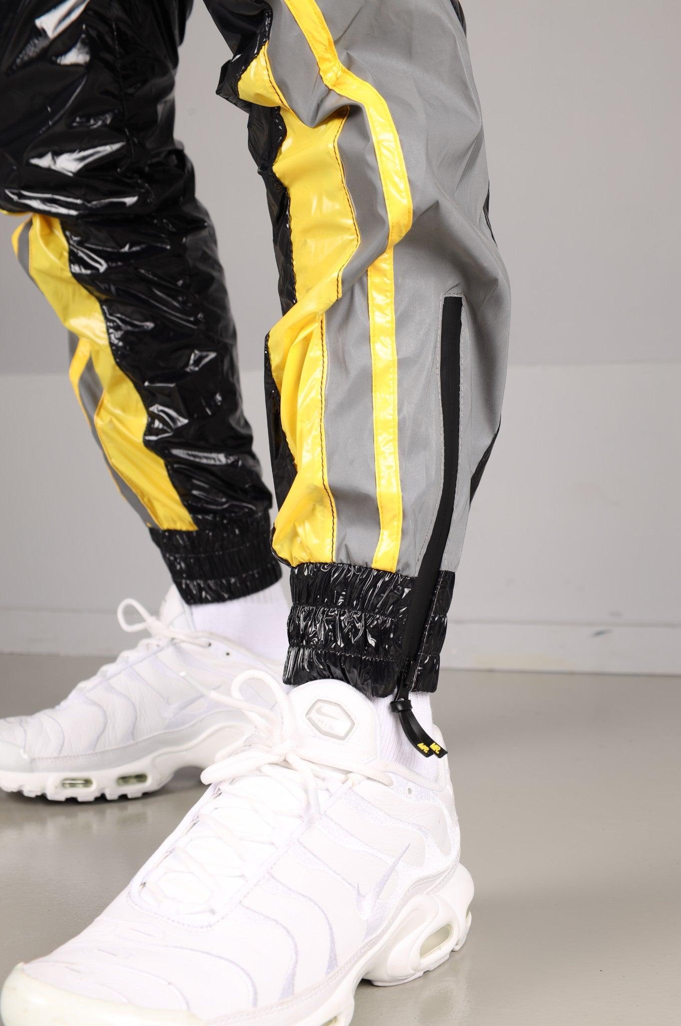Shiny Nylon BASE Tracksuit Pants - Yellow at MR. Riegillio