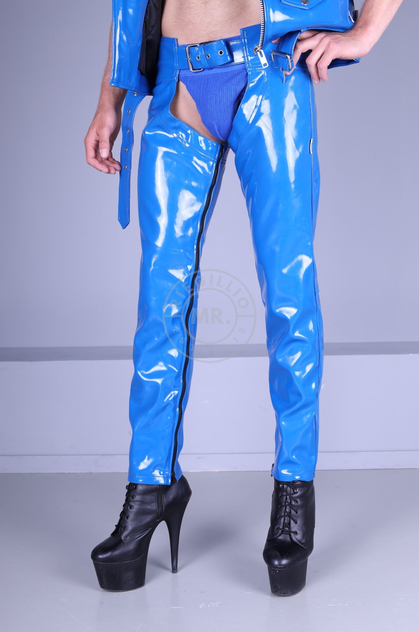 Blue Heavy PVC Chaps at MR. Riegillio