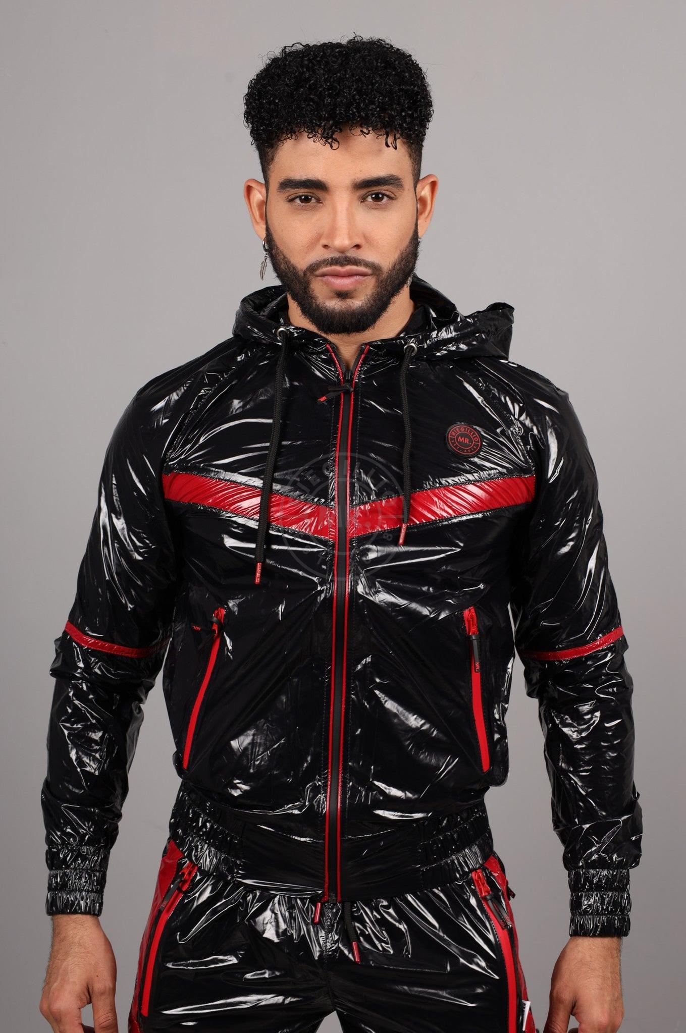 Shiny Nylon BASE Tracksuit Jacket - Red at MR. Riegillio