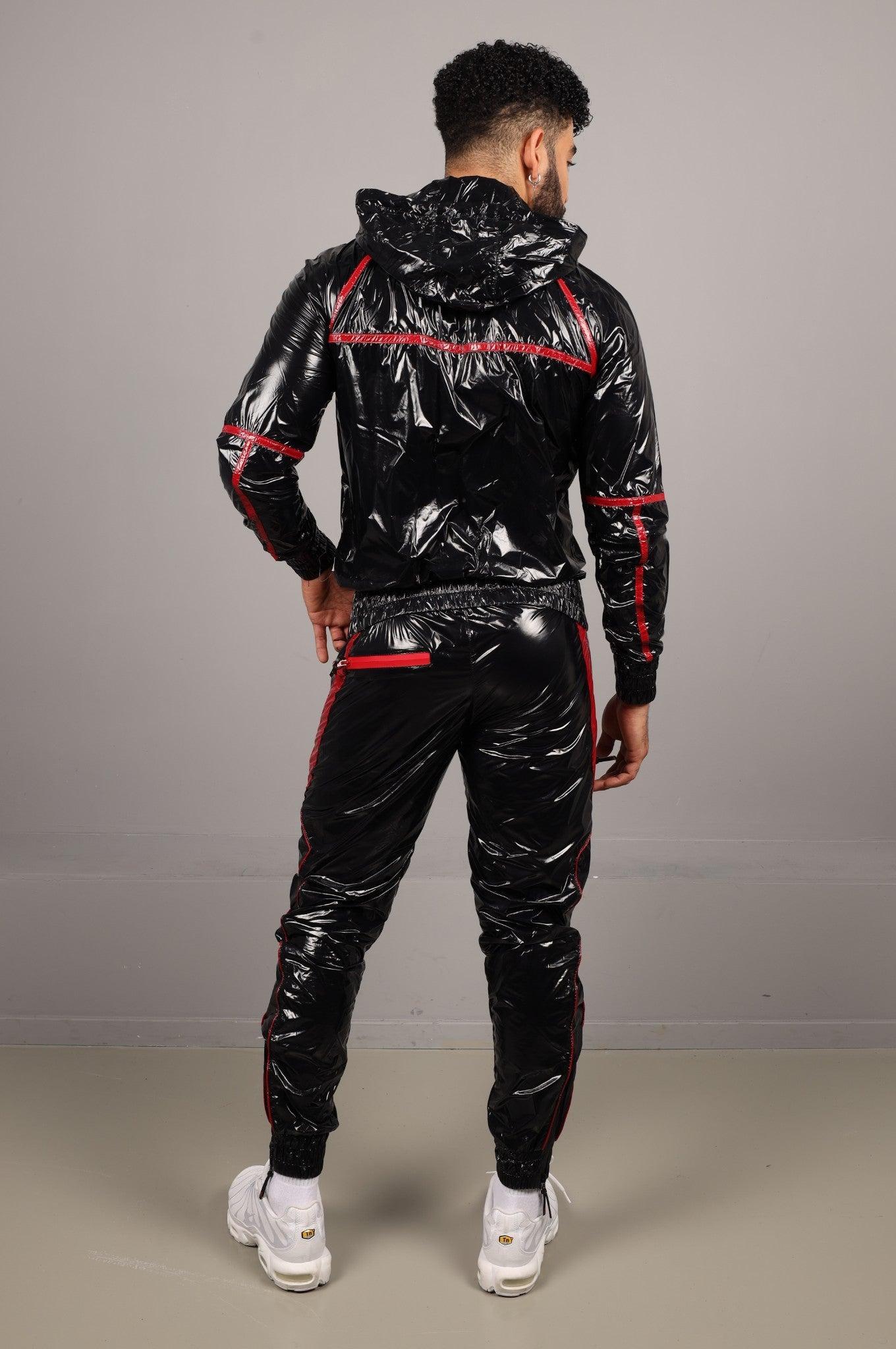Shiny Nylon BASE Tracksuit Jacket - Red at MR. Riegillio