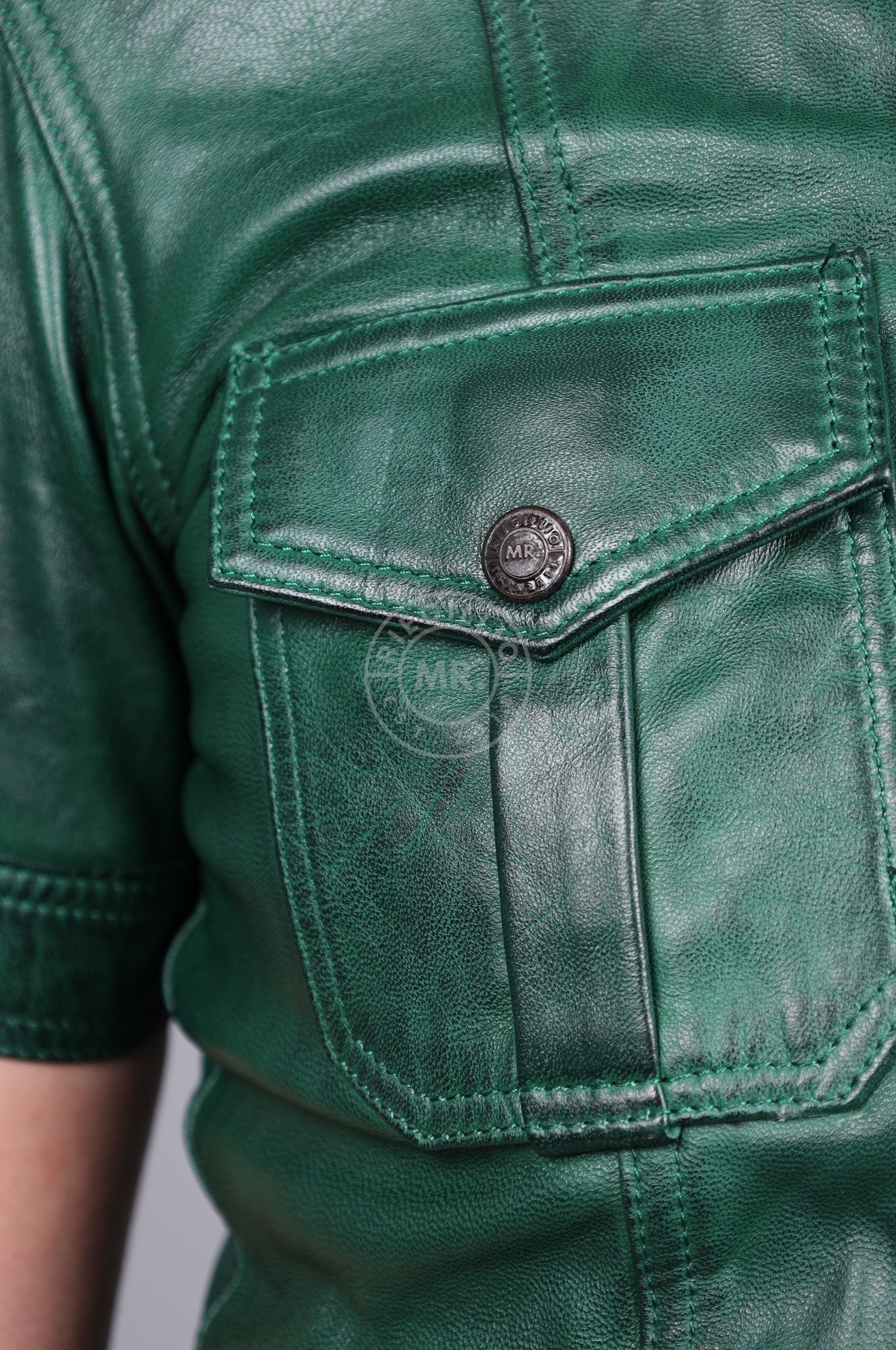 Washed Dark Green Leather Shirt at MR. Riegillio