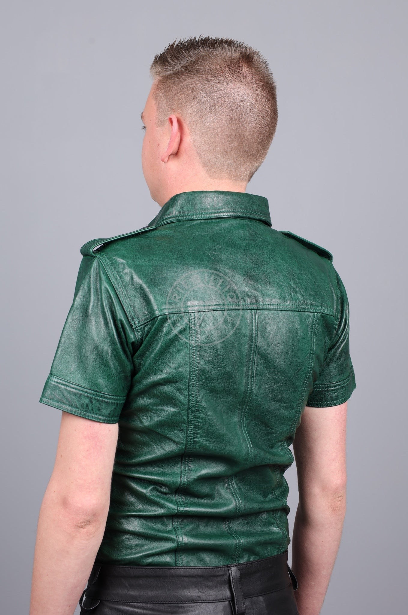 Washed Dark Green Leather Shirt at MR. Riegillio