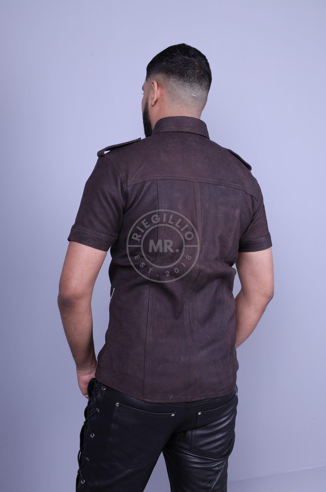 Washed Brown Leather Shirt at MR. Riegillio