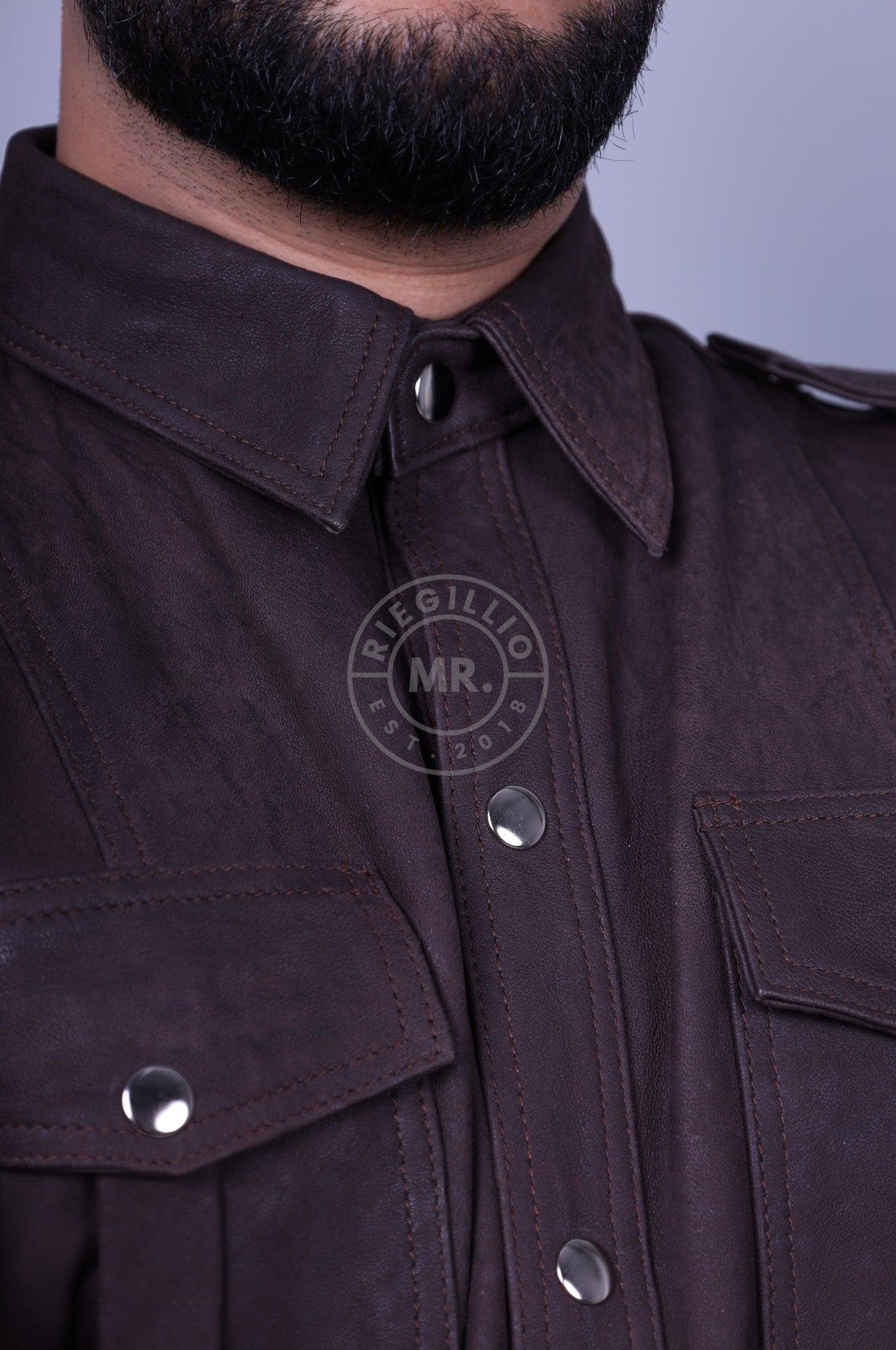 Washed Brown Leather Shirt at MR. Riegillio
