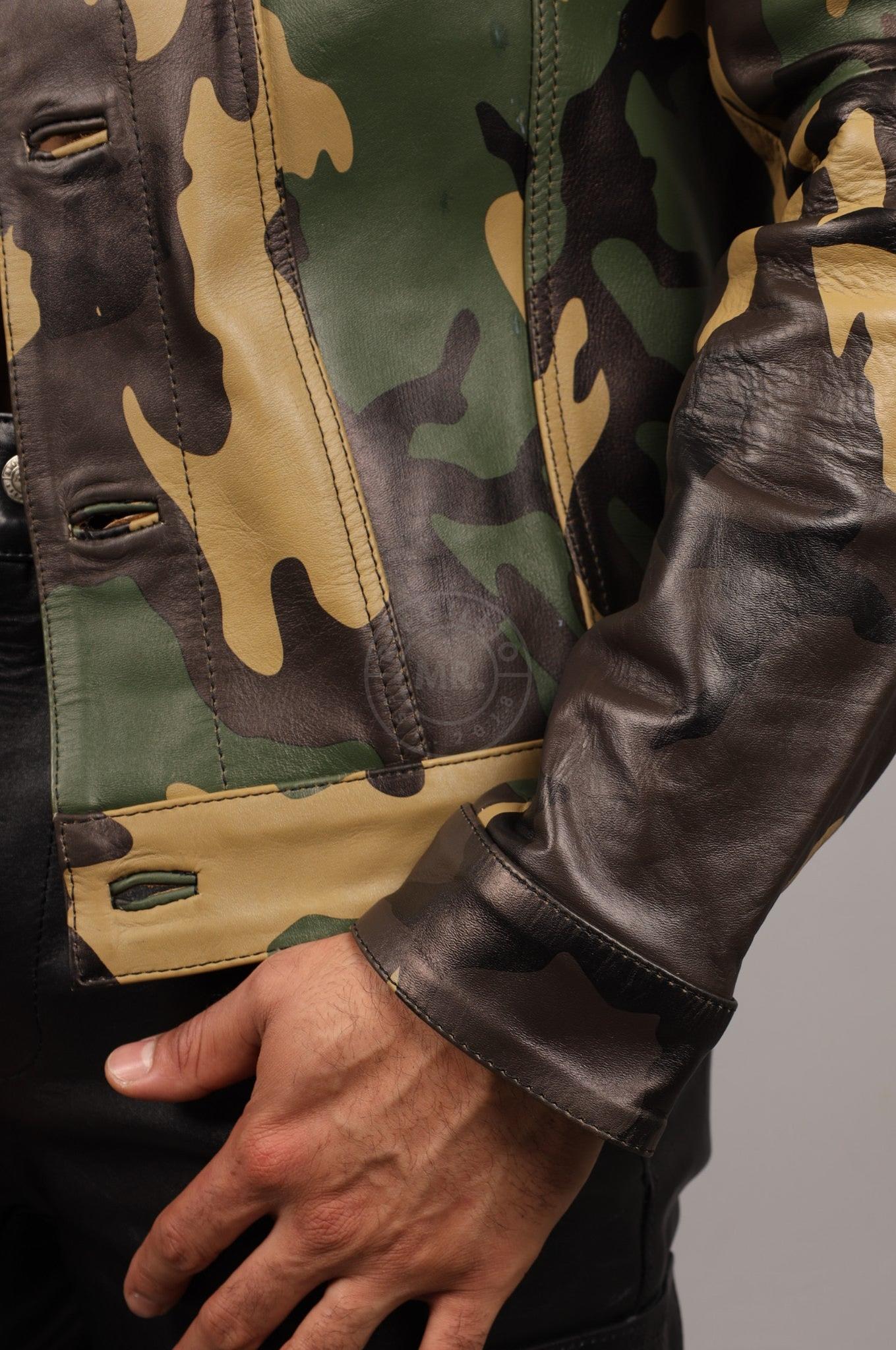 Green Camo Leather Trucker Jacket at MR. Riegillio