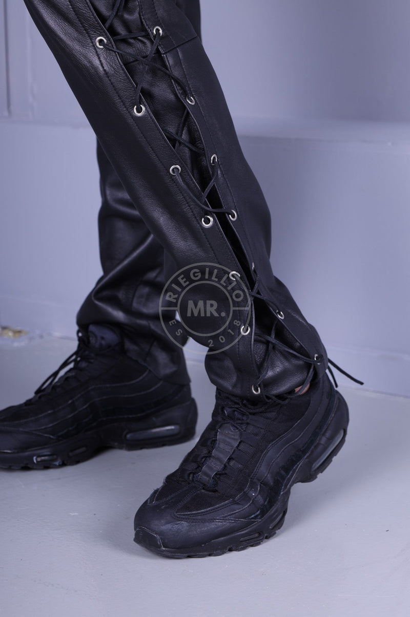 Black Leather Lace Up Pants at MR. Riegillio