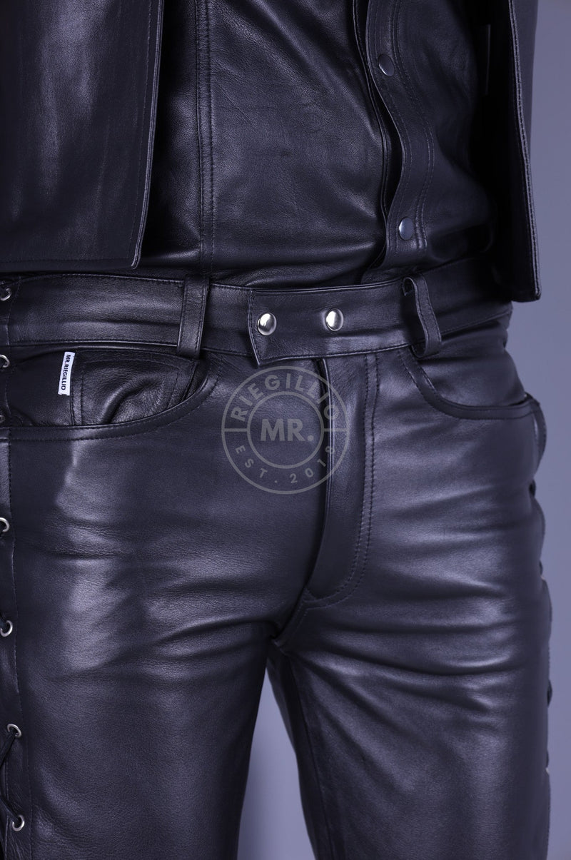 Black Leather Lace Up Pants at MR. Riegillio