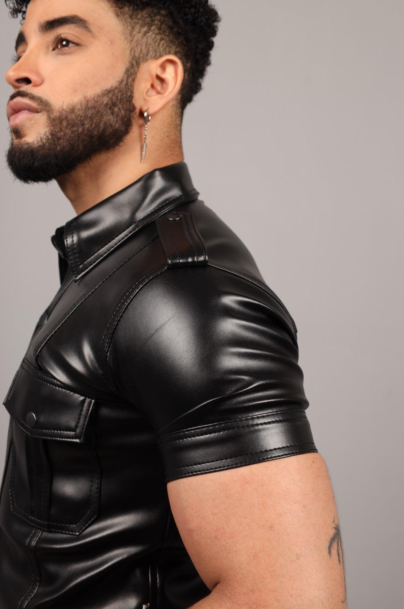 Black Vegan Leather Shirt at MR. Riegillio
