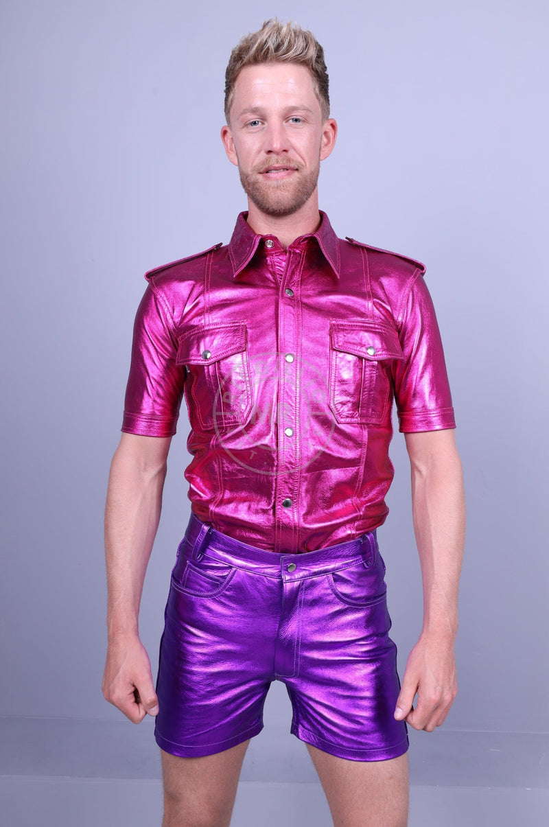 Pink Metallic Leather Shirt at MR. Riegillio