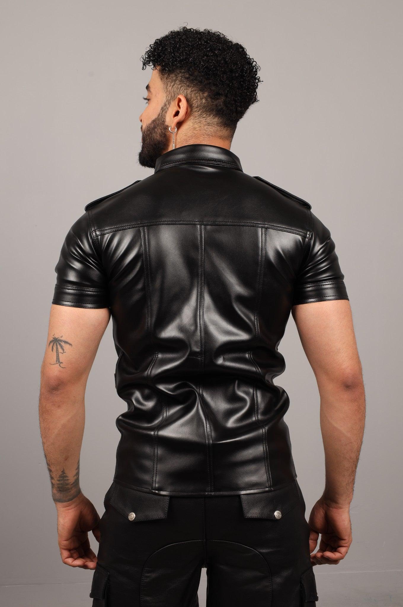 Black Vegan Leather Shirt at MR. Riegillio