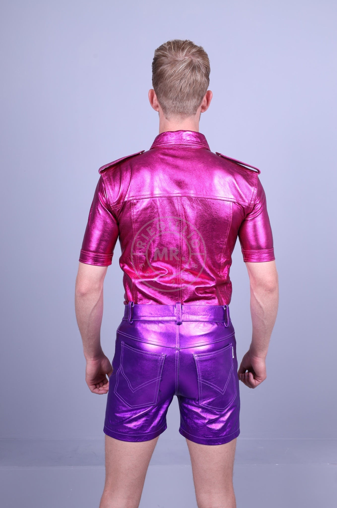 Pink Metallic Leather Shirt at MR. Riegillio